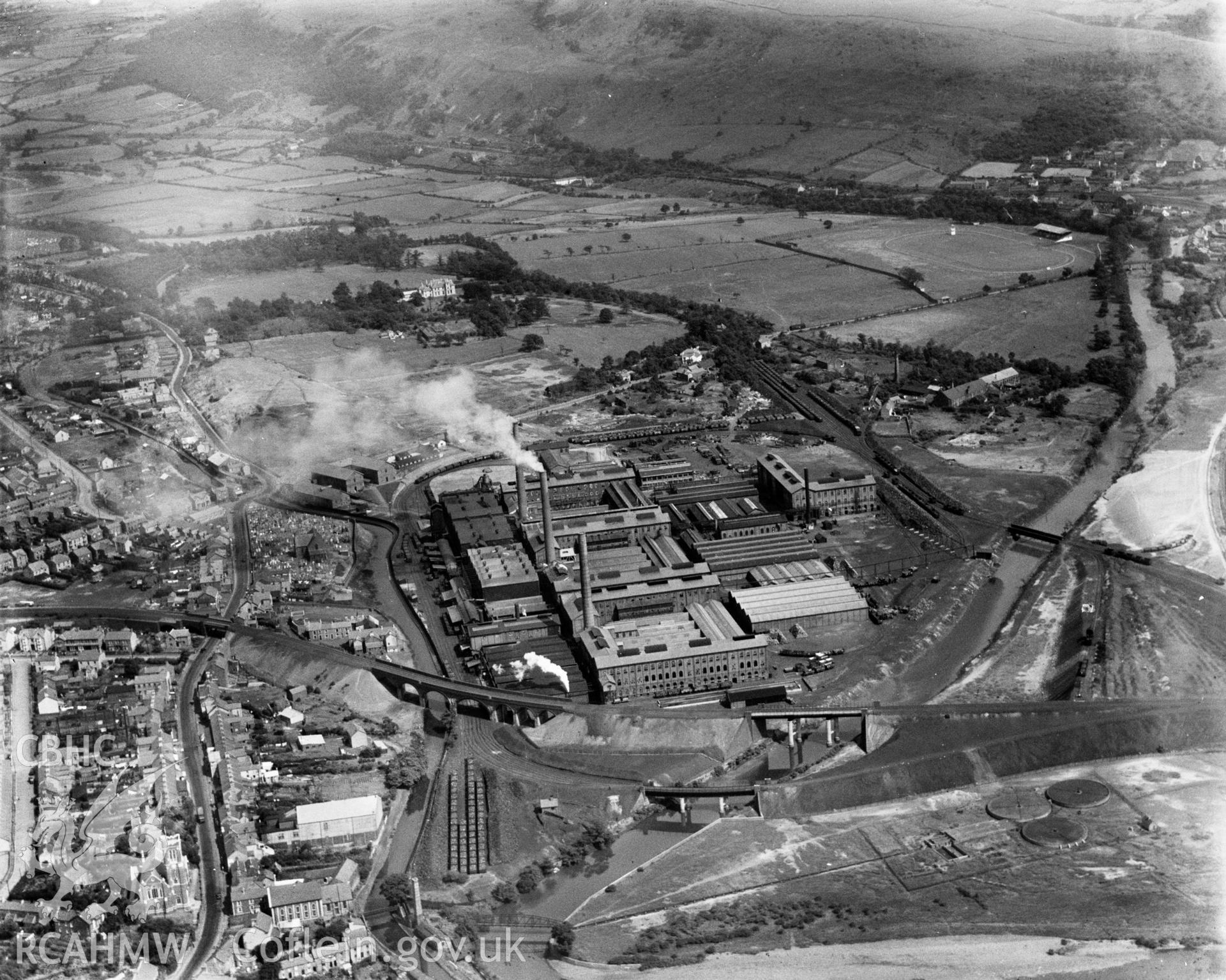 View of Mond Nickel Ltd., Clydach, oblique aerial view. 5?x4? black and white glass plate negative.