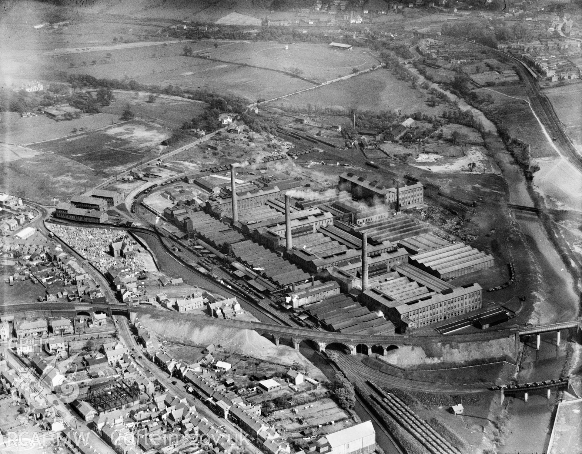 View of Mond Nickel Co., Clydach, oblique aerial view. 5?x4? black and white glass plate negative.