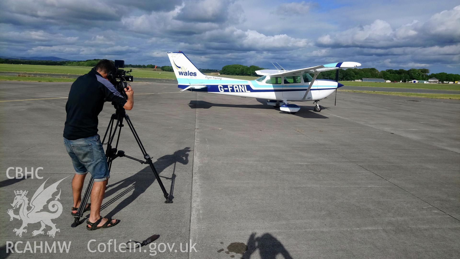 Investigator?s photographic survey of The One Show filming at Haverfordwest Airport on the 17th July 2018 with presenter Lucy Siegle, for the 2018 heatwave story.