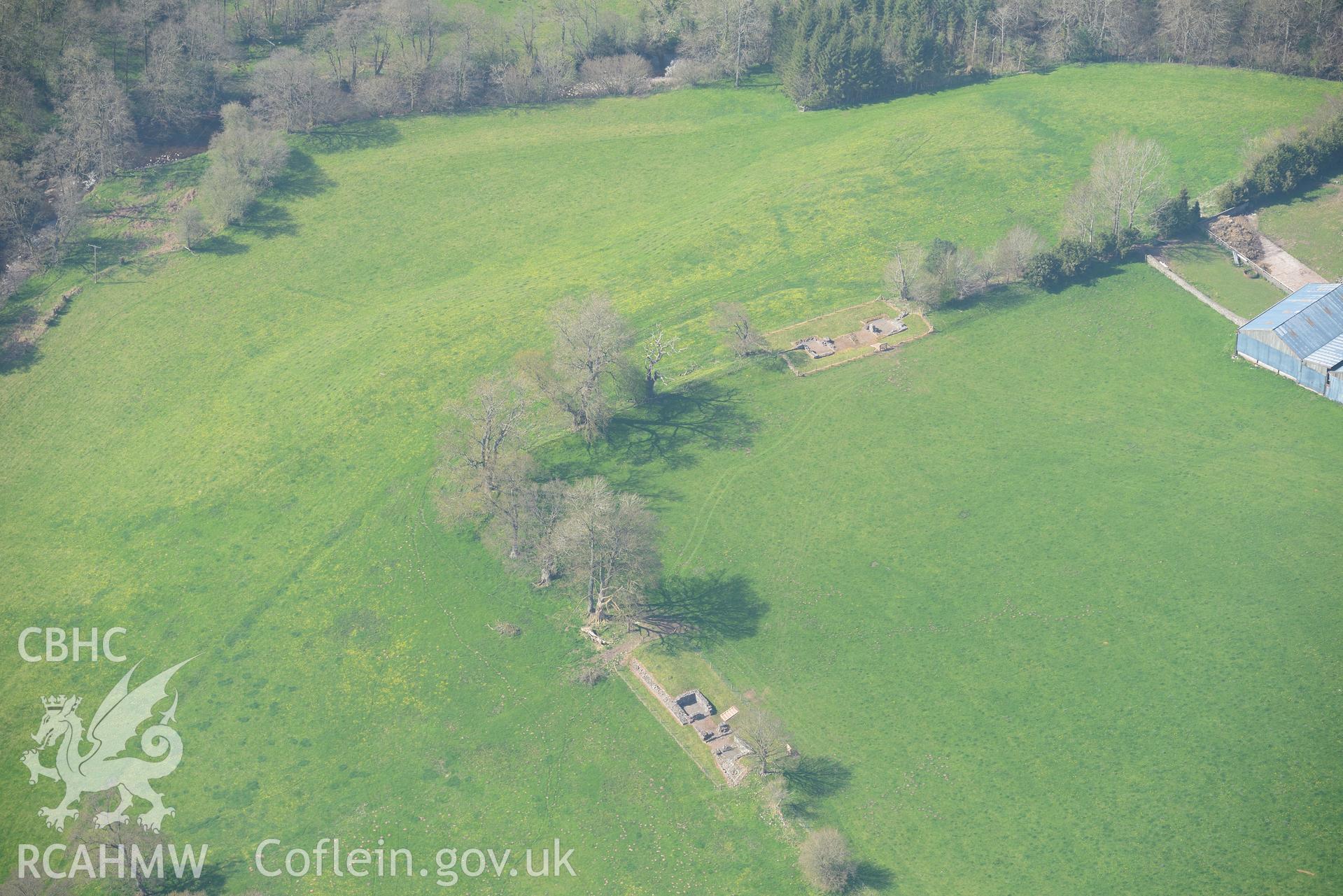 Y Gaer, Brecon Gaer Roman Fort. Oblique aerial photograph taken during the Royal Commission's programme of archaeological aerial reconnaissance by Toby Driver on 21st April 2015