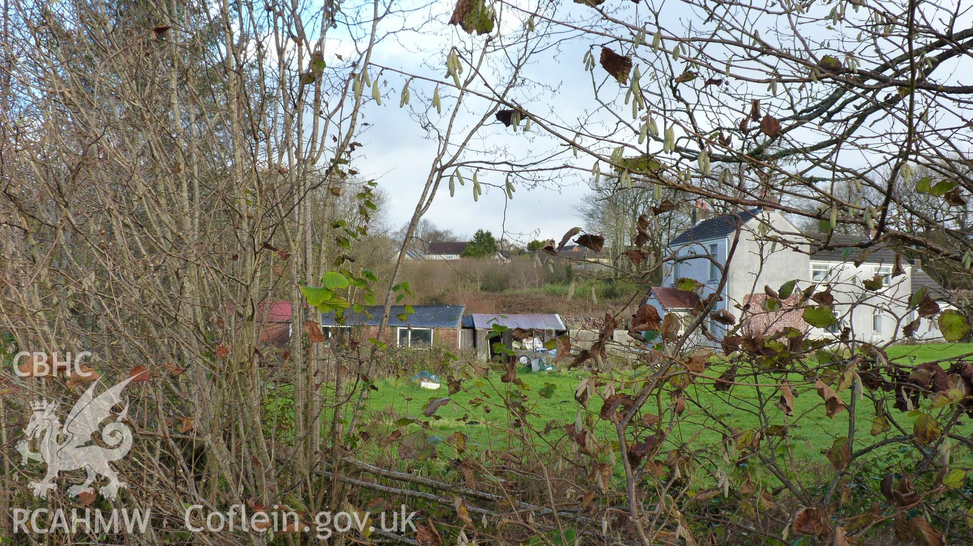 View looking north at Pentre bach farmstead/house. Photographed as part of desk based assessment of land off Heol Pentre Bach, Gorseinon, conducted by Archaeology Wales on 5th December 2017.
