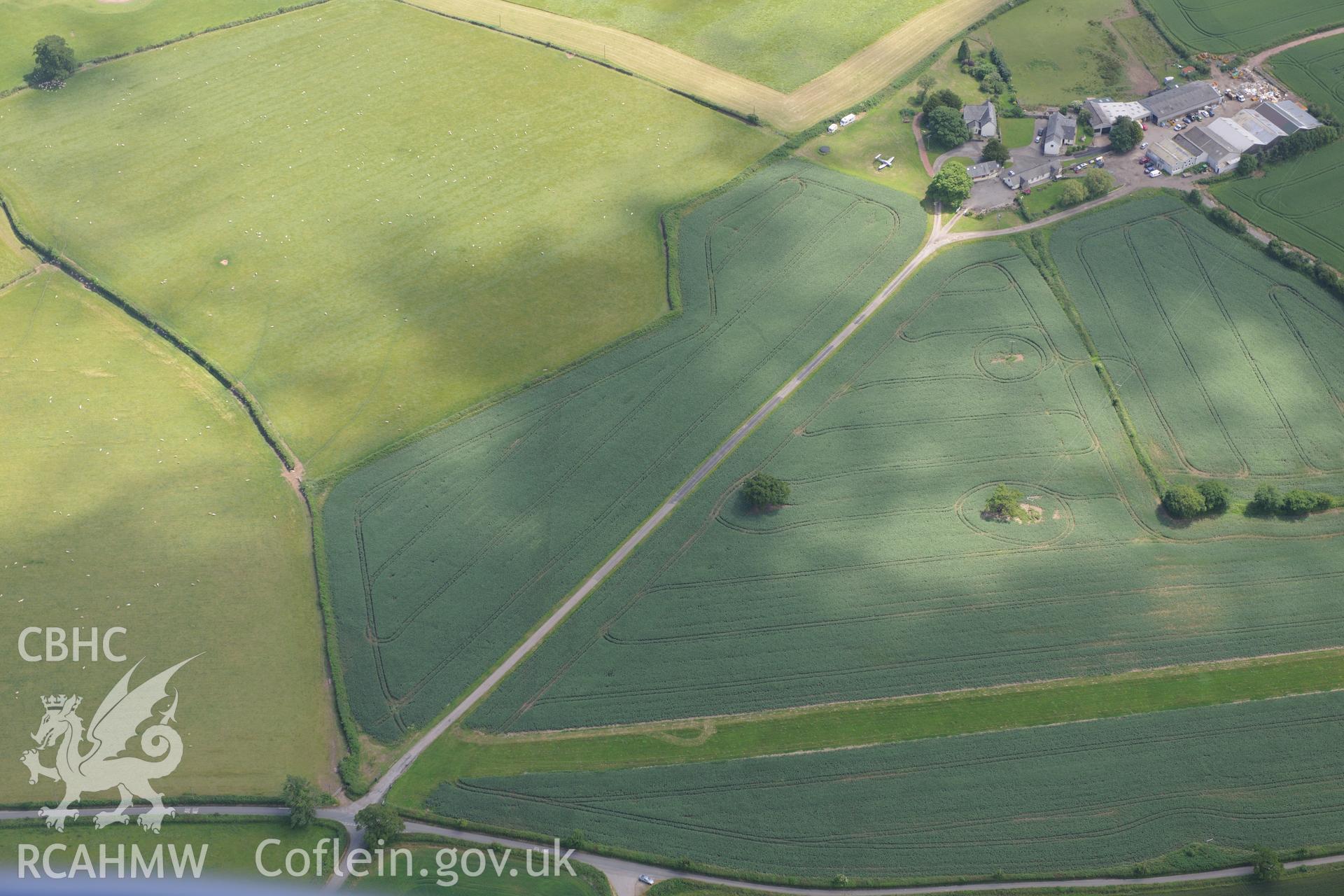 Croes Carn Einion Roman Villa near Newport. Oblique aerial photograph taken during the Royal Commission's programme of archaeological aerial reconnaissance by Toby Driver on 29th June 2015.