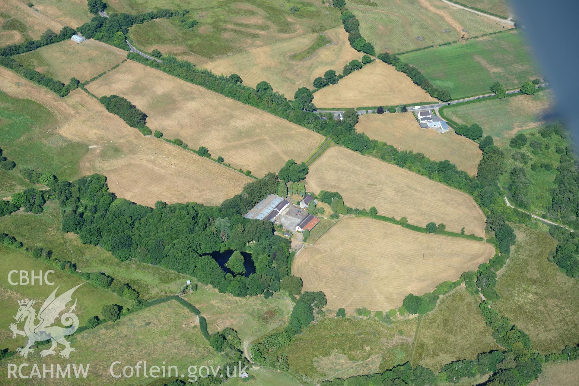 Royal Commission aerial photography of Llanio Roman fort and environs taken on 19th July 2018 during the 2018 drought.
