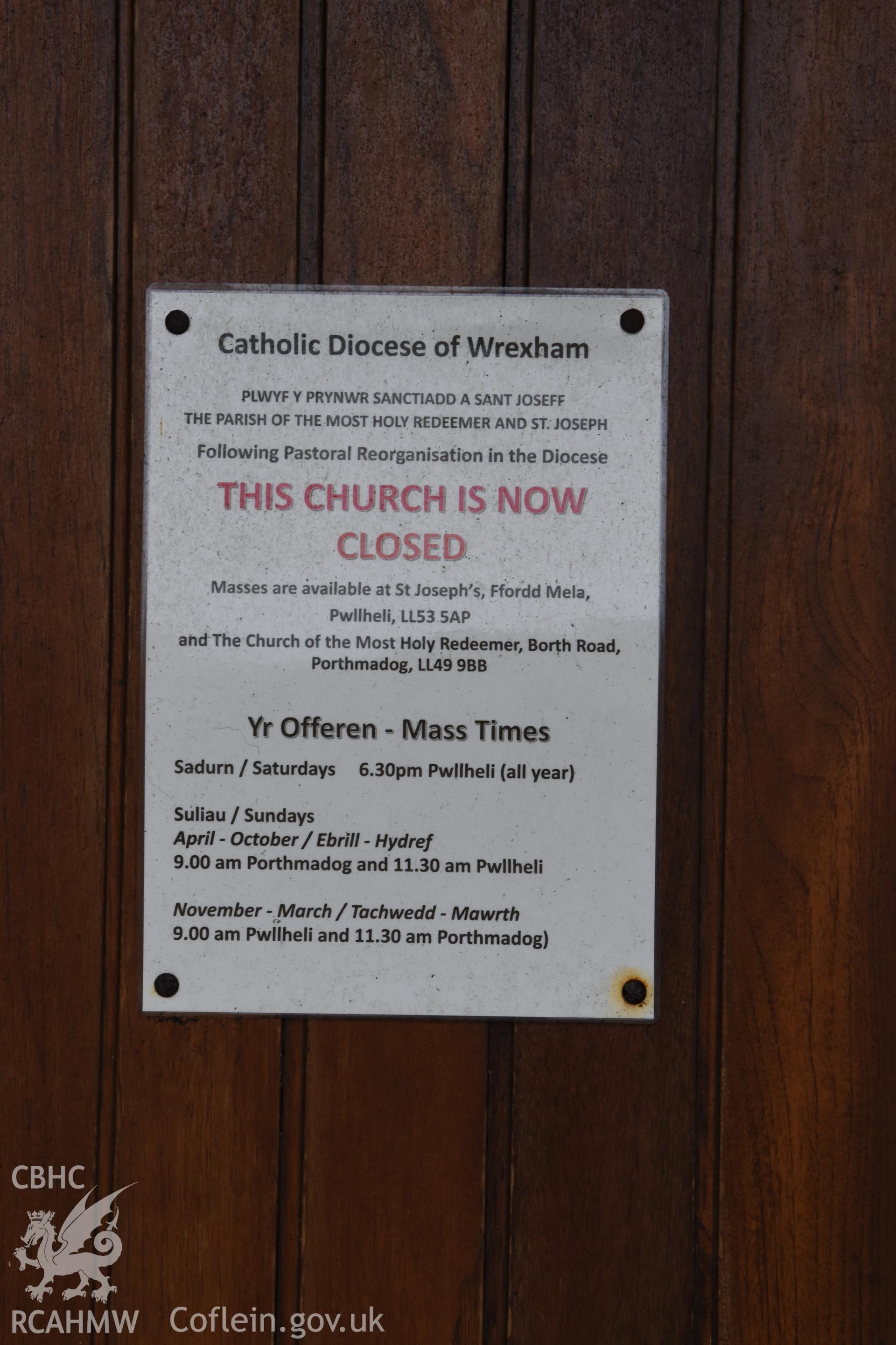 The Resurrection of Our Saviour Catholic Church, sign. Photographed by Sue Fielding on 11th January 2019.