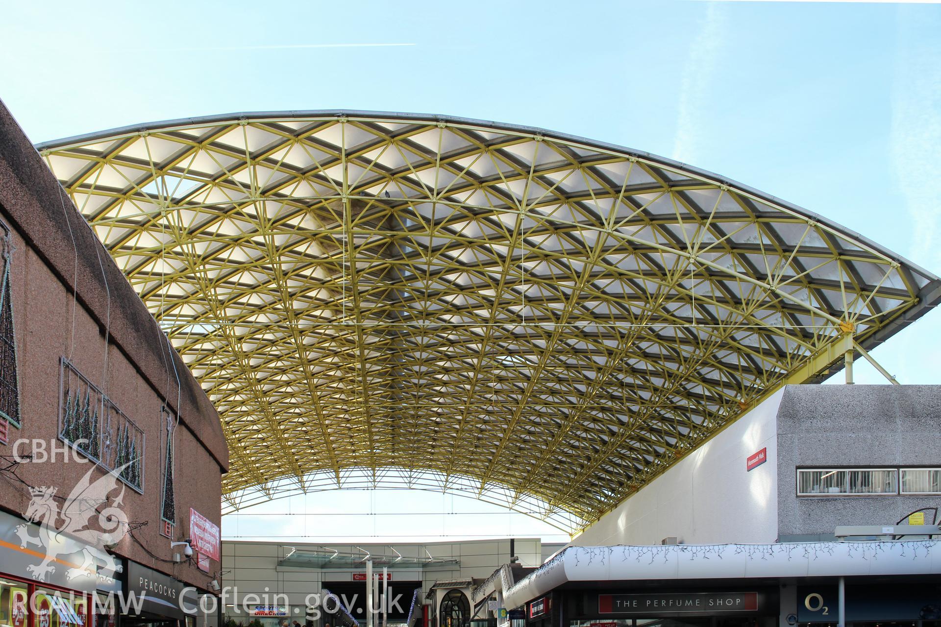 Cwmbran Shopping Centre's canopy. Photograph taken by Sue Fielding in November 2017.