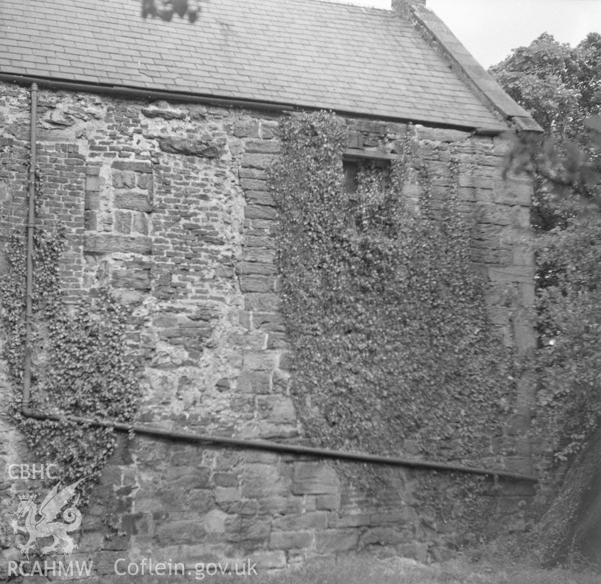 Digital copy of a black and white nitrate negative showing view of blocked window at Llyseurgain, Northop.