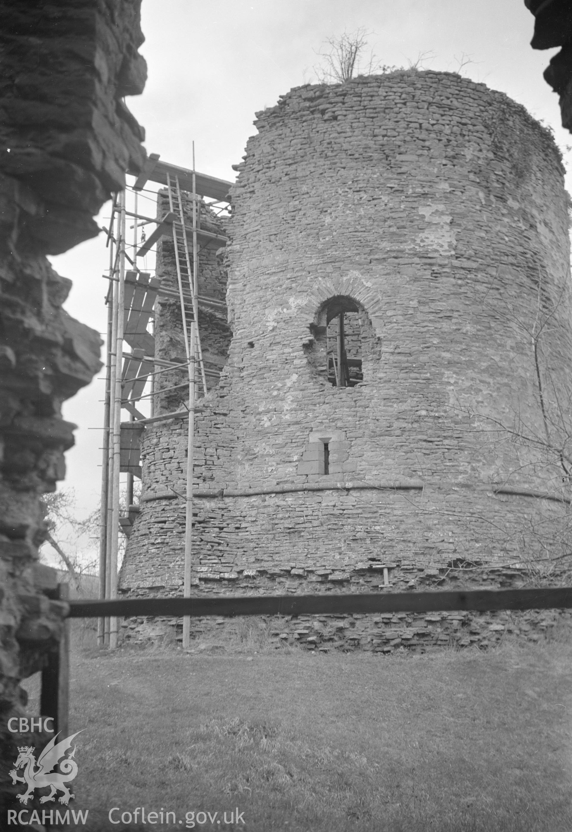 Digital copy of a nitrate negative showing view of Skenfrith Castle, taken by Leonard Monroe.
