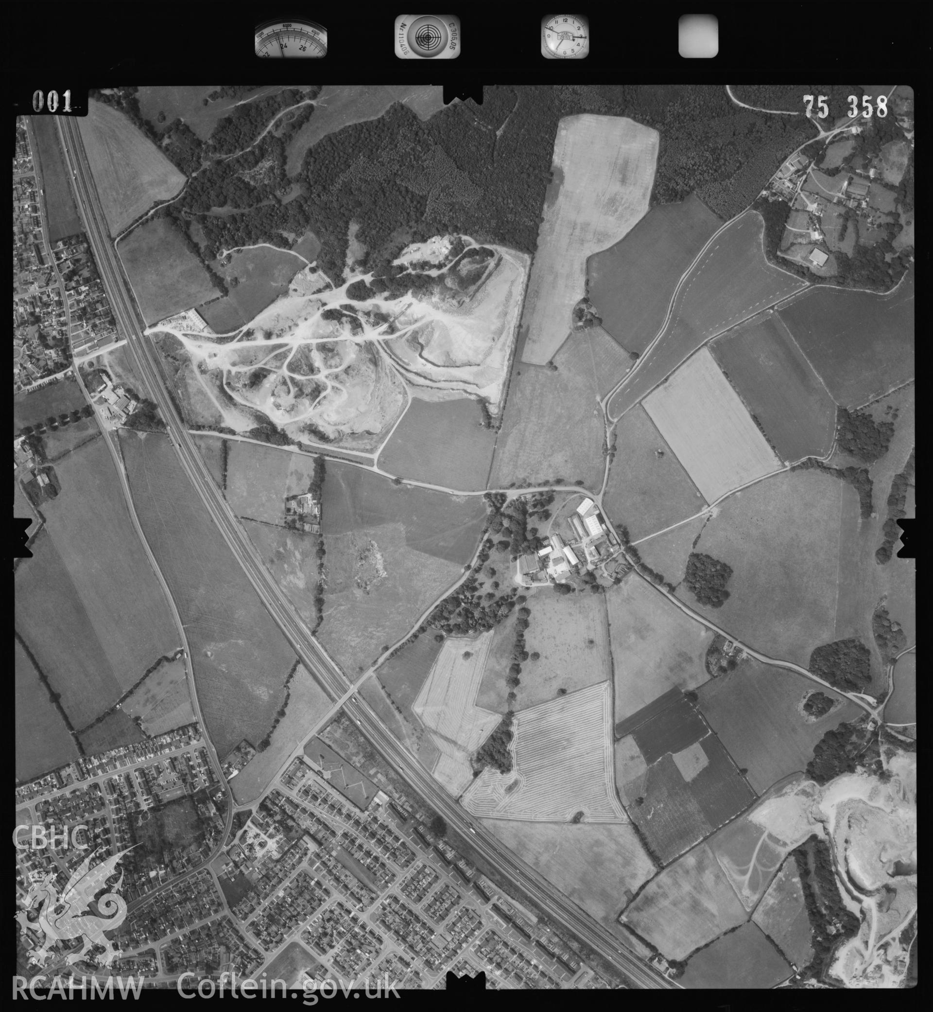 Digital copy of a black and white aerial photograph showing Brockwells Farm, Caerwent, taken by the Ordnance Survey 1975. Grid reference ST471895.