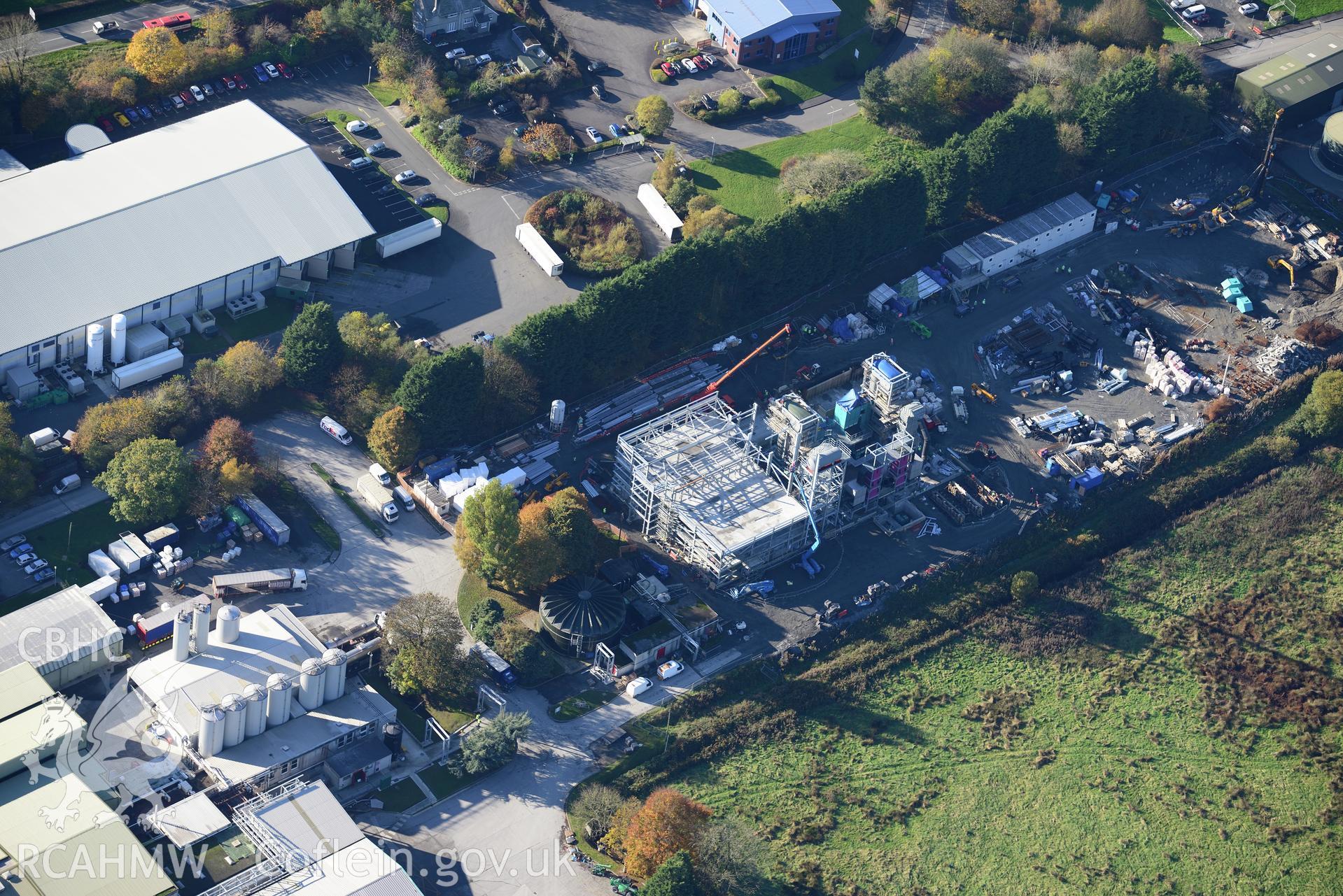 Felin-fach Creamery, Green Grove, near Ciliau Aeron, Aberaeron. Oblique aerial photograph taken during the Royal Commission's programme of archaeological aerial reconnaissance by Toby Driver on 2nd November 2015.