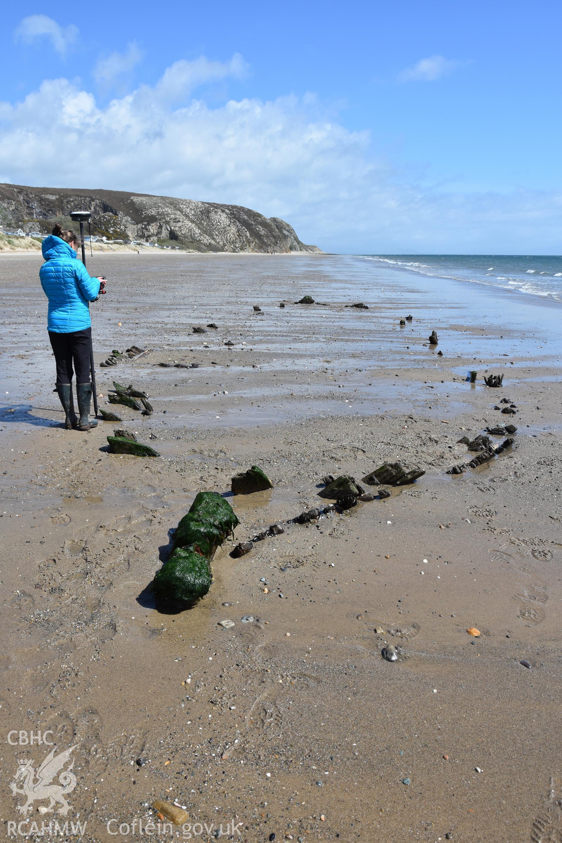 Baseline photo survey of unnamed wreck on The Warren sands, thought to be the FOSIL, taken at 0.9m low tide on 26th April 2018. ? Crown: CHERISH PROJECT 2017. Produced with EU funds through the Ireland Wales Co-operation Programme 2014-2020. All material made freely available through the Open Government Licence.