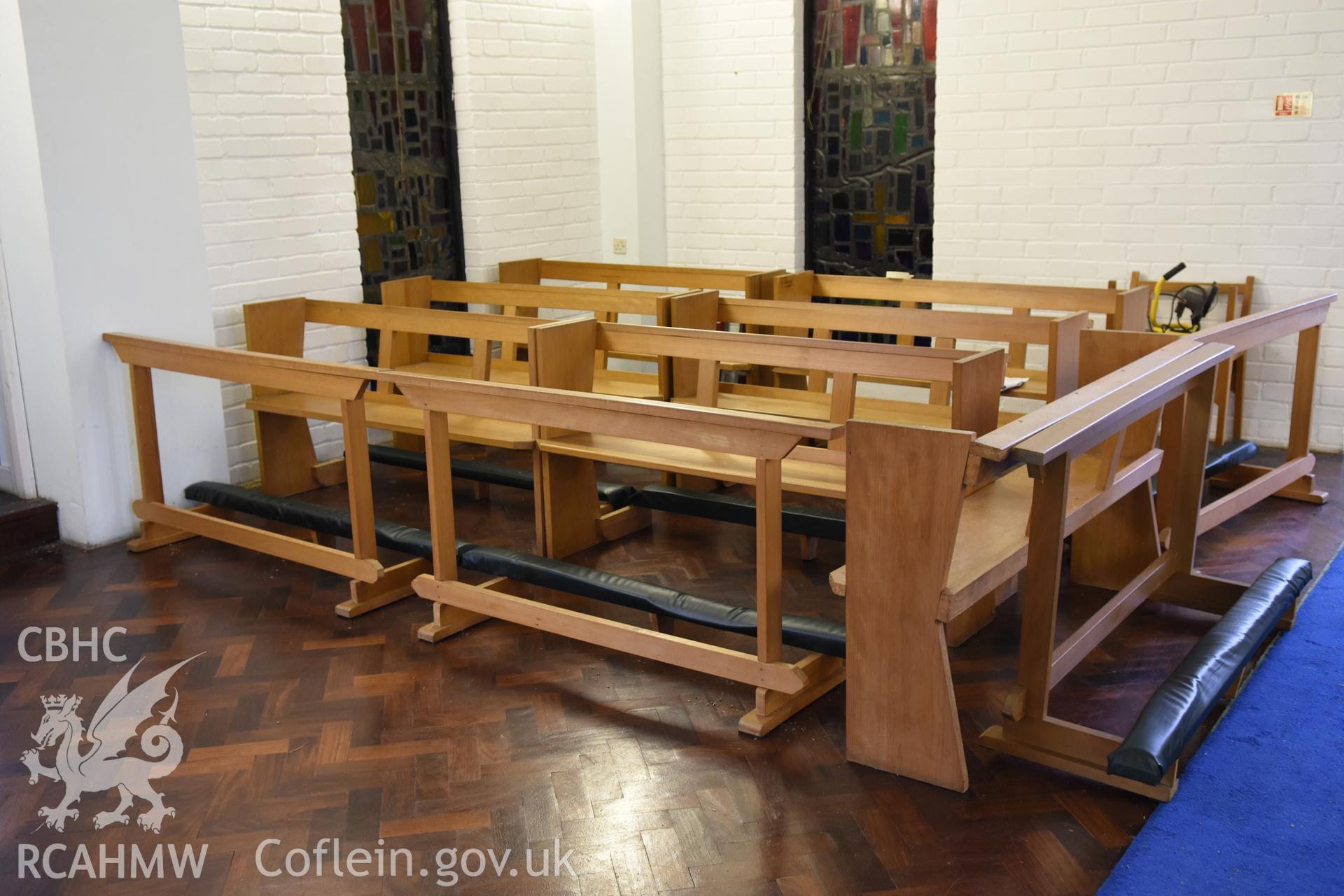 The Resurrection of Our Saviour Catholic Church, pews. Photographed by Sue Fielding on 11th January 2019.