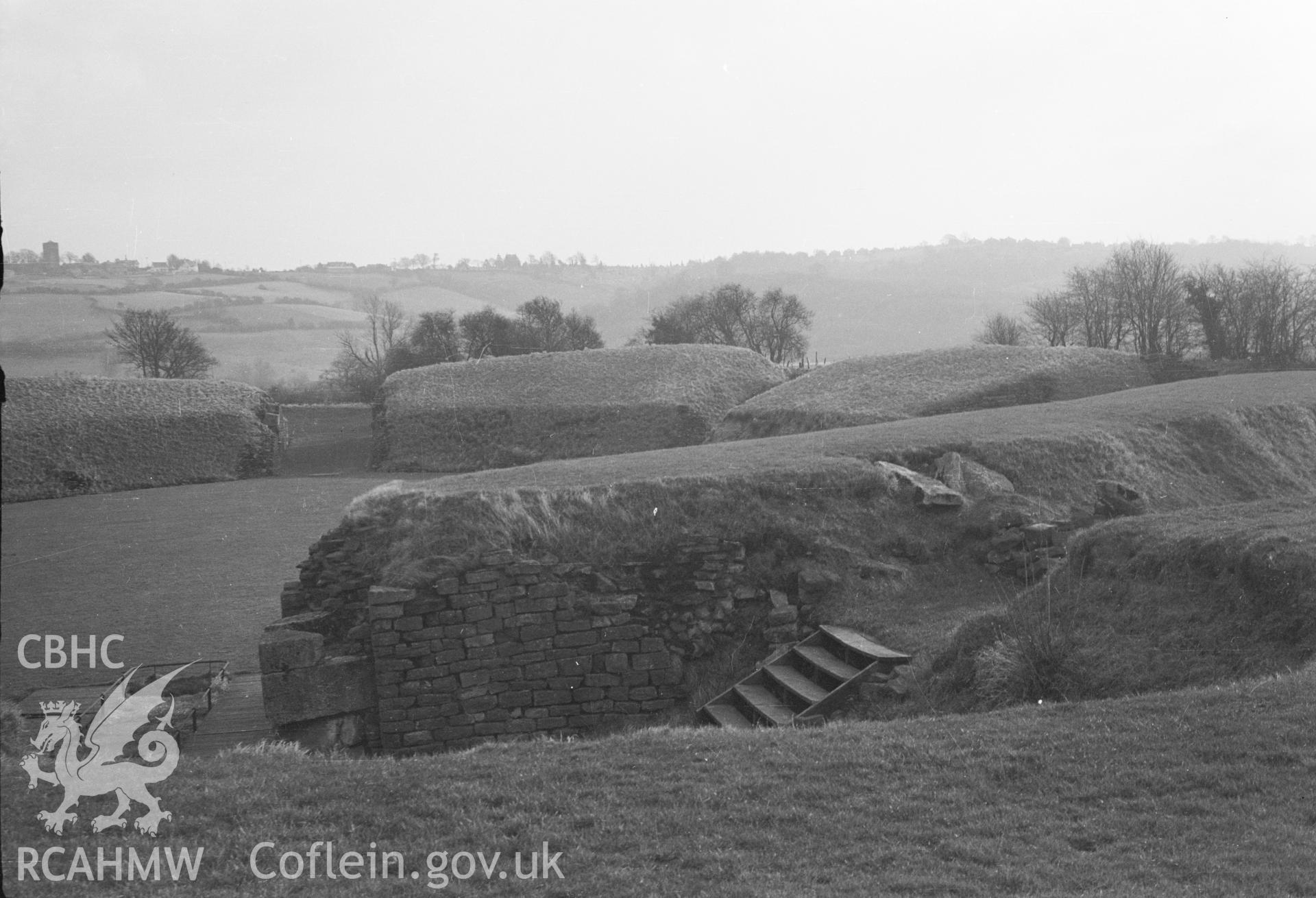 Digital copy of a nitrate negative showing a view of Caerleon legionary fortress taken by Ordnance Survey.