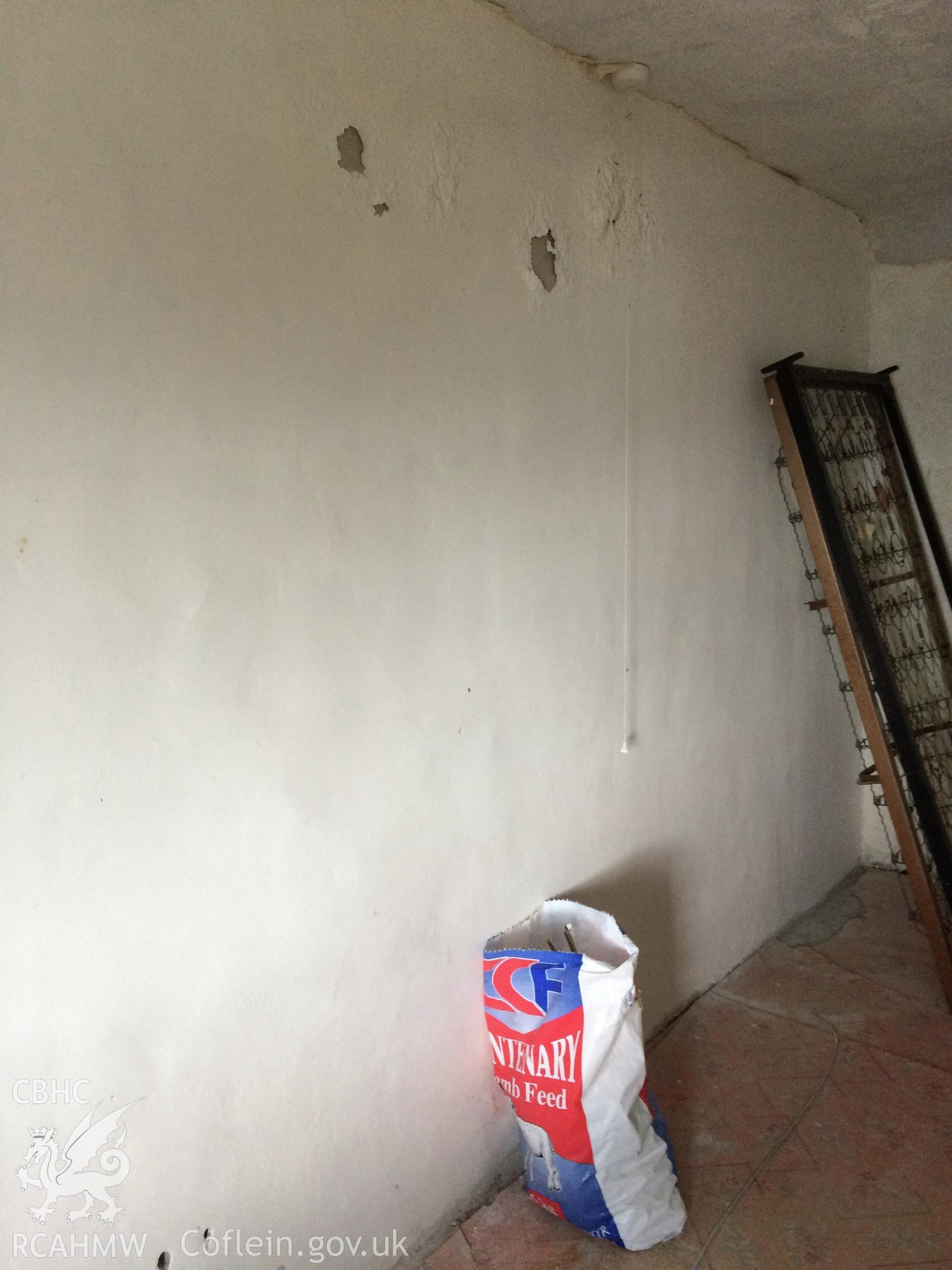 Interior view showing north elevation B of bedroom 1 in the house at Pencerrig Pellaf, Ffordd Uchaf, Harlech. Photographed by Kimberley Urch as part of photographic survey for planning application (ref. no. NP5/61/LB446A Snowdonia National Park Authority).