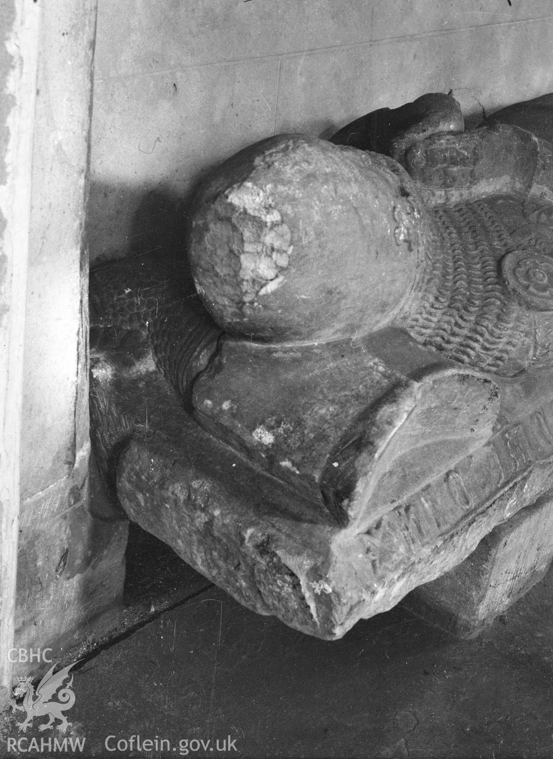 Digital copy of a nitrate negative showing effigy in Betws-y-Coed parish church. From the Cadw Monuments in Care Collection.