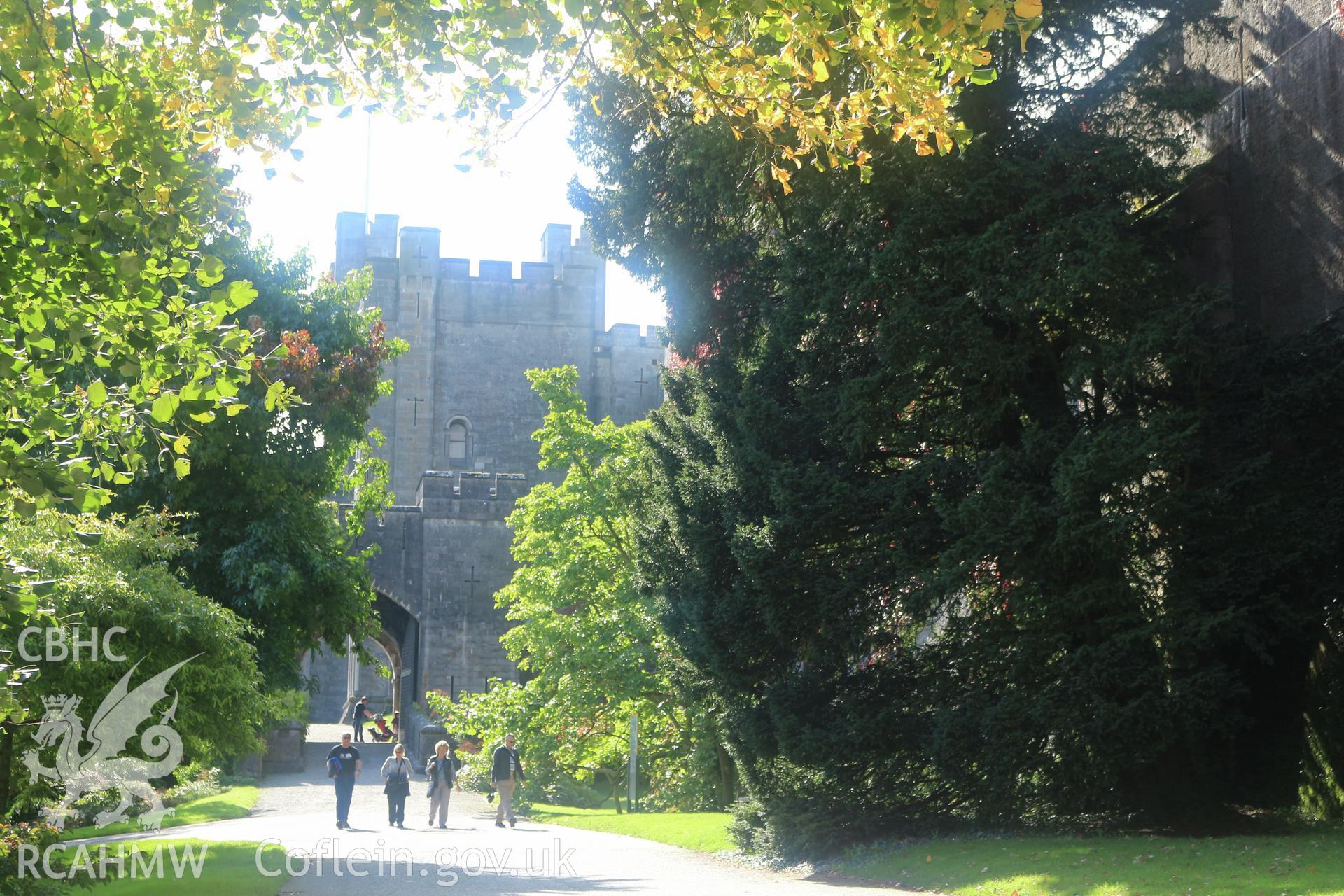 Photographic survey of Penrhyn Castle, Bangor. East front, looking towards the porch and side gate.