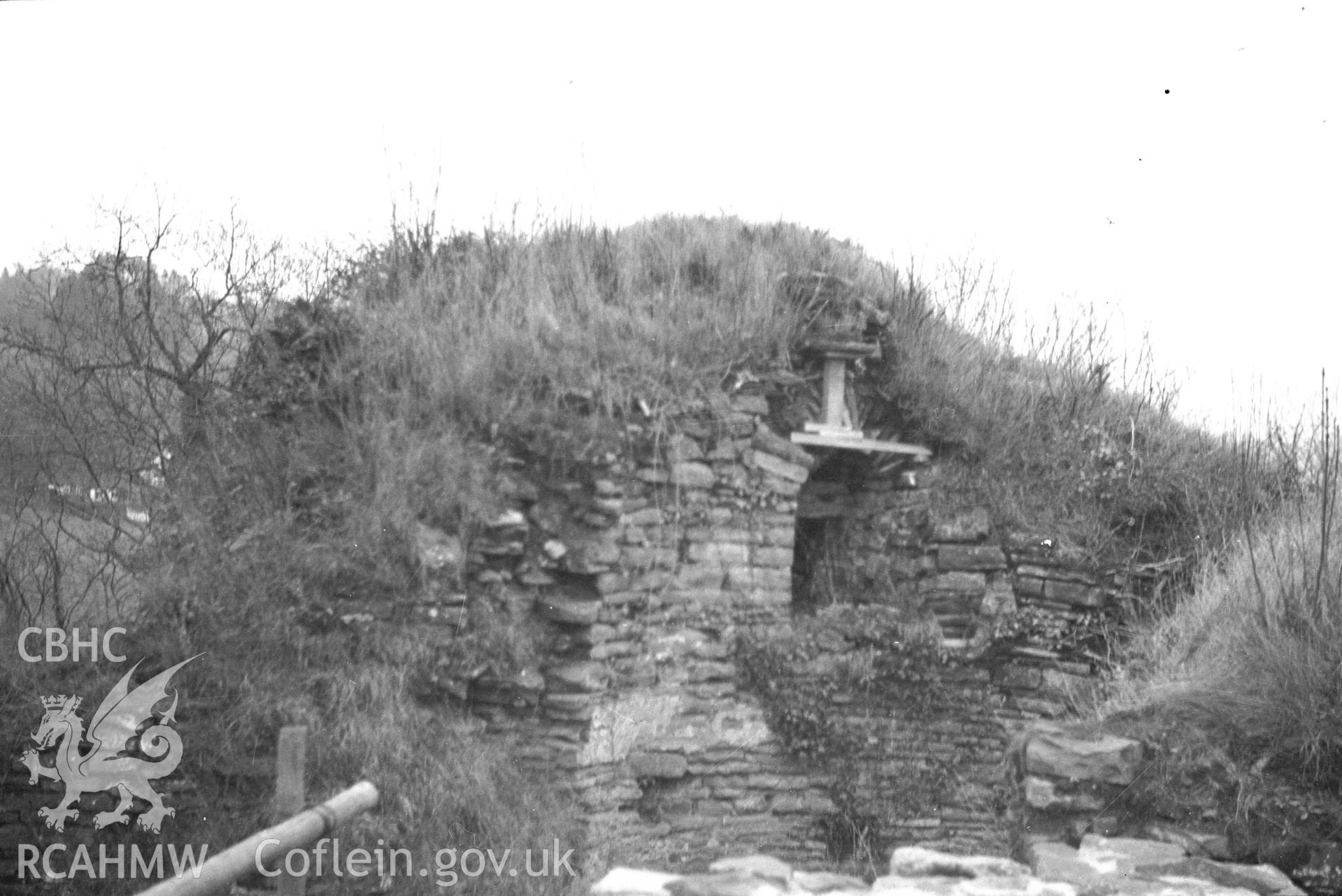 Digital copy of a nitrate negative showing view of Skenfrith Castle taken by Leonard Monroe.