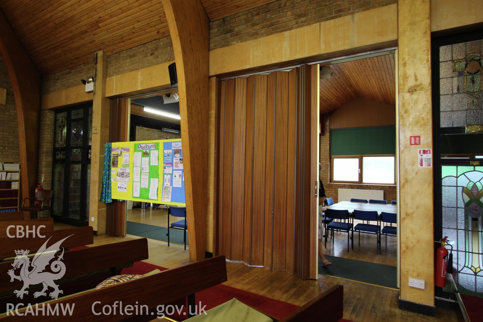Colour photograph showing interior view the Riverside chapel, Port Talbot. Photographed during survey conducted by Geoff Ward on 5th July 2016.