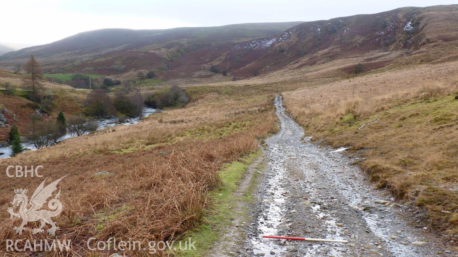 General view along penstock route, running alongside to the left of the track. SN 8842 6257. Photographed for Archaeological Desk Based Assessment of Afon Claerwen, Elan Valley, Rhayader. Assessment by Archaeology Wales in 2017-18. Project no. 2573.