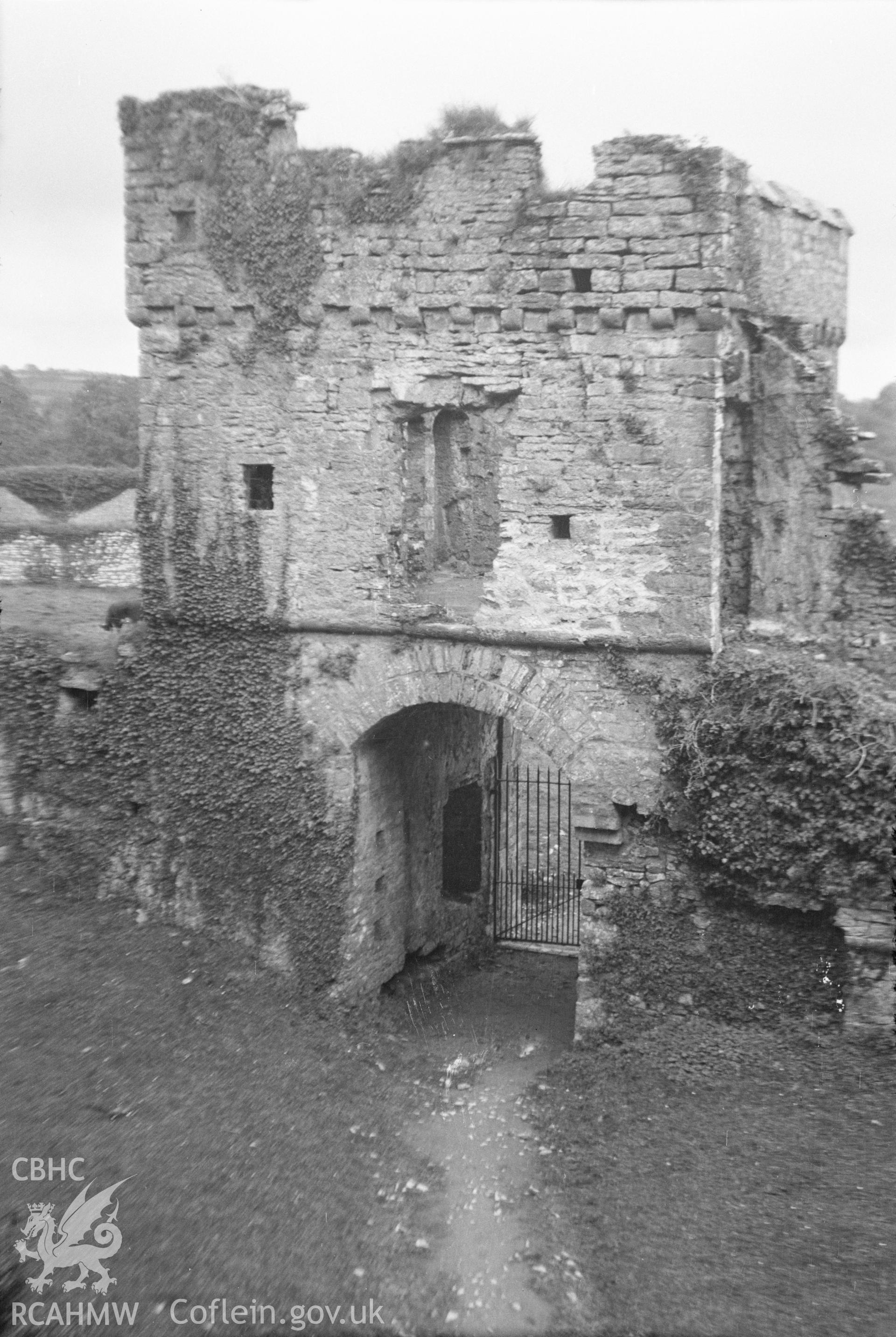 Digital copy of a nitrate negative showing view of Carew Castle.
