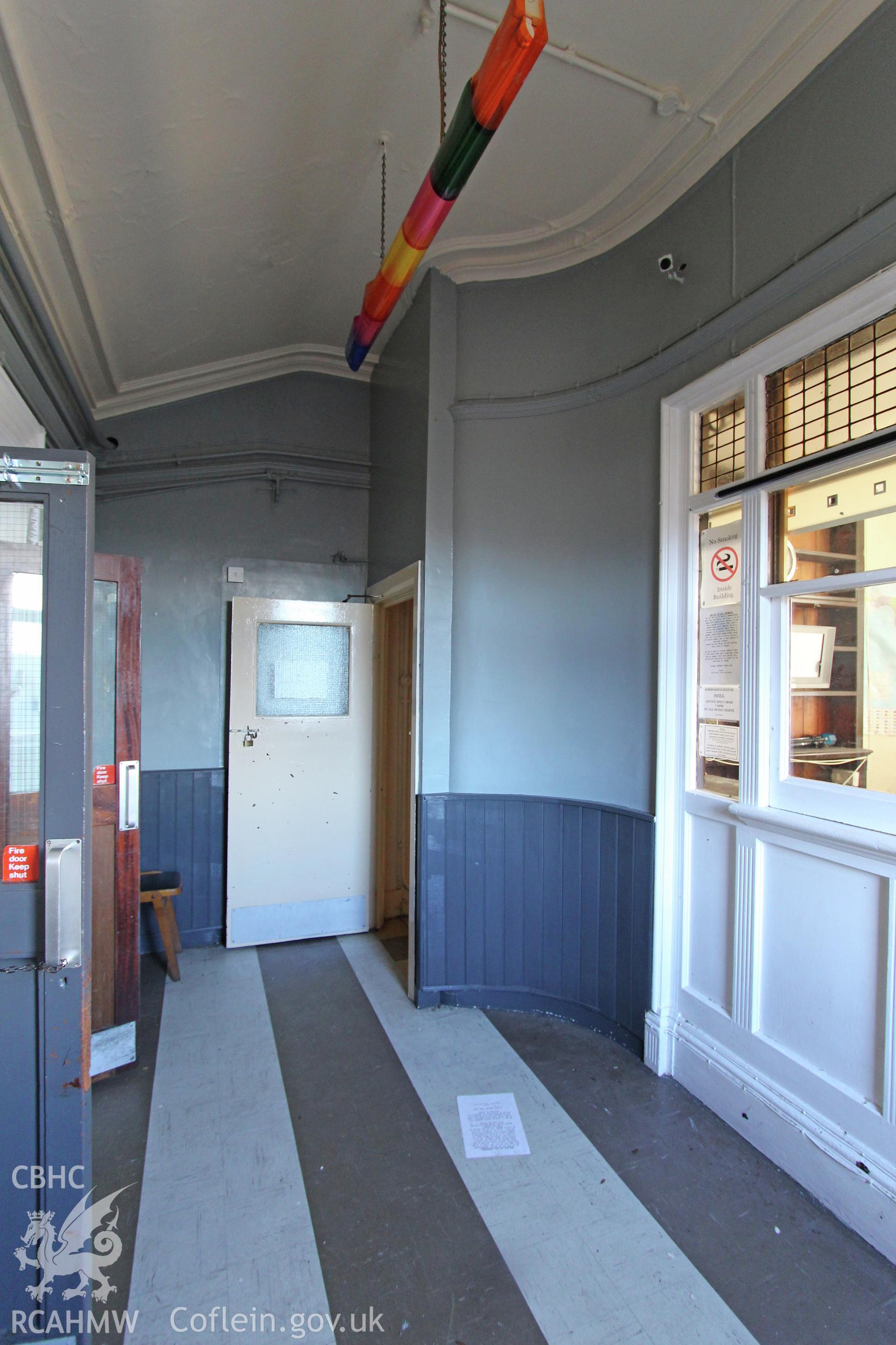 Interior view of the Railway Institute, Bangor. Photographed during survey conducted by Sue Fielding for the RCAHMW on 4th April 2016.