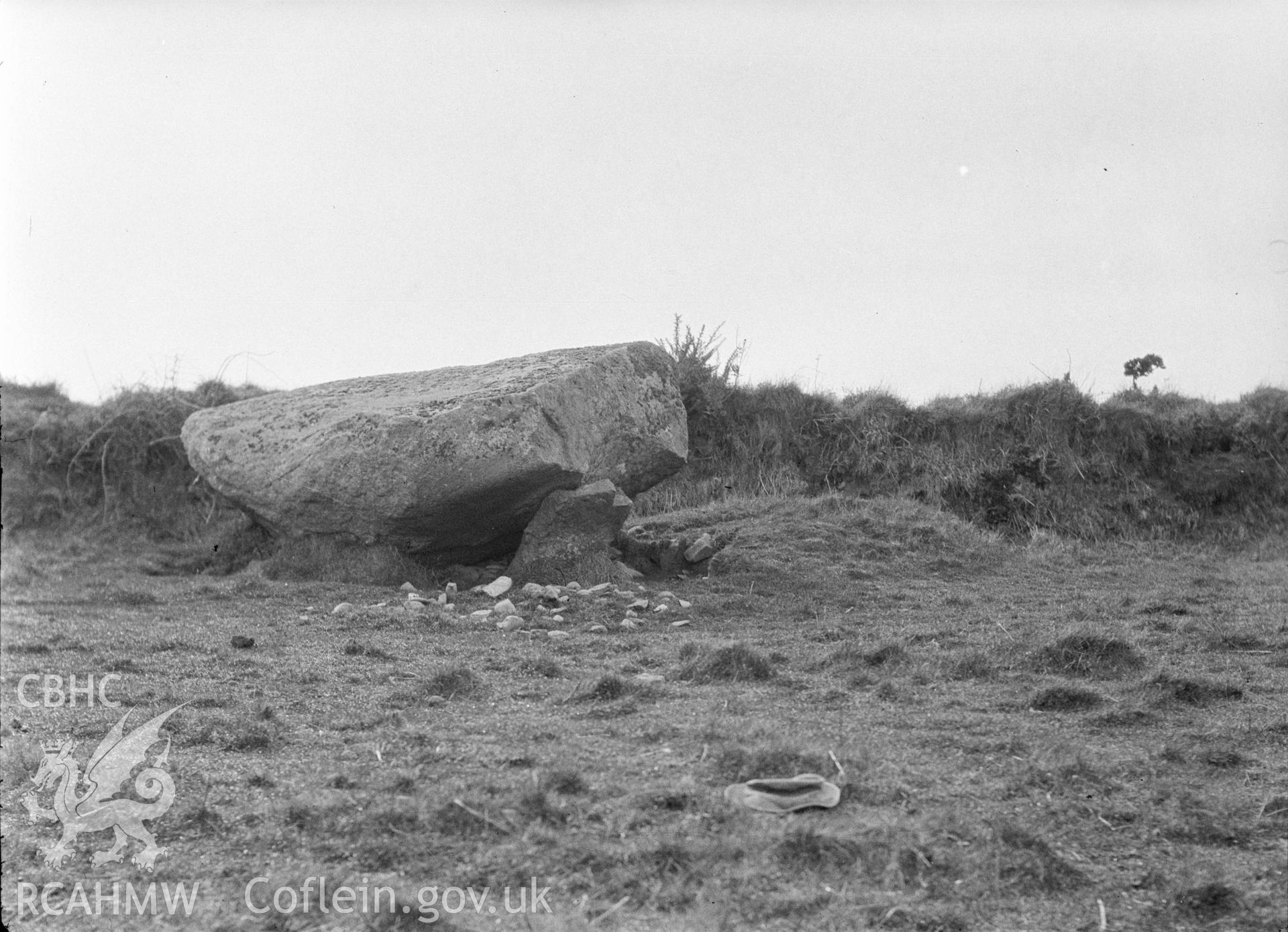 Digital copy of a nitrate negative showing Cilan Uchaf Burial Chamber.