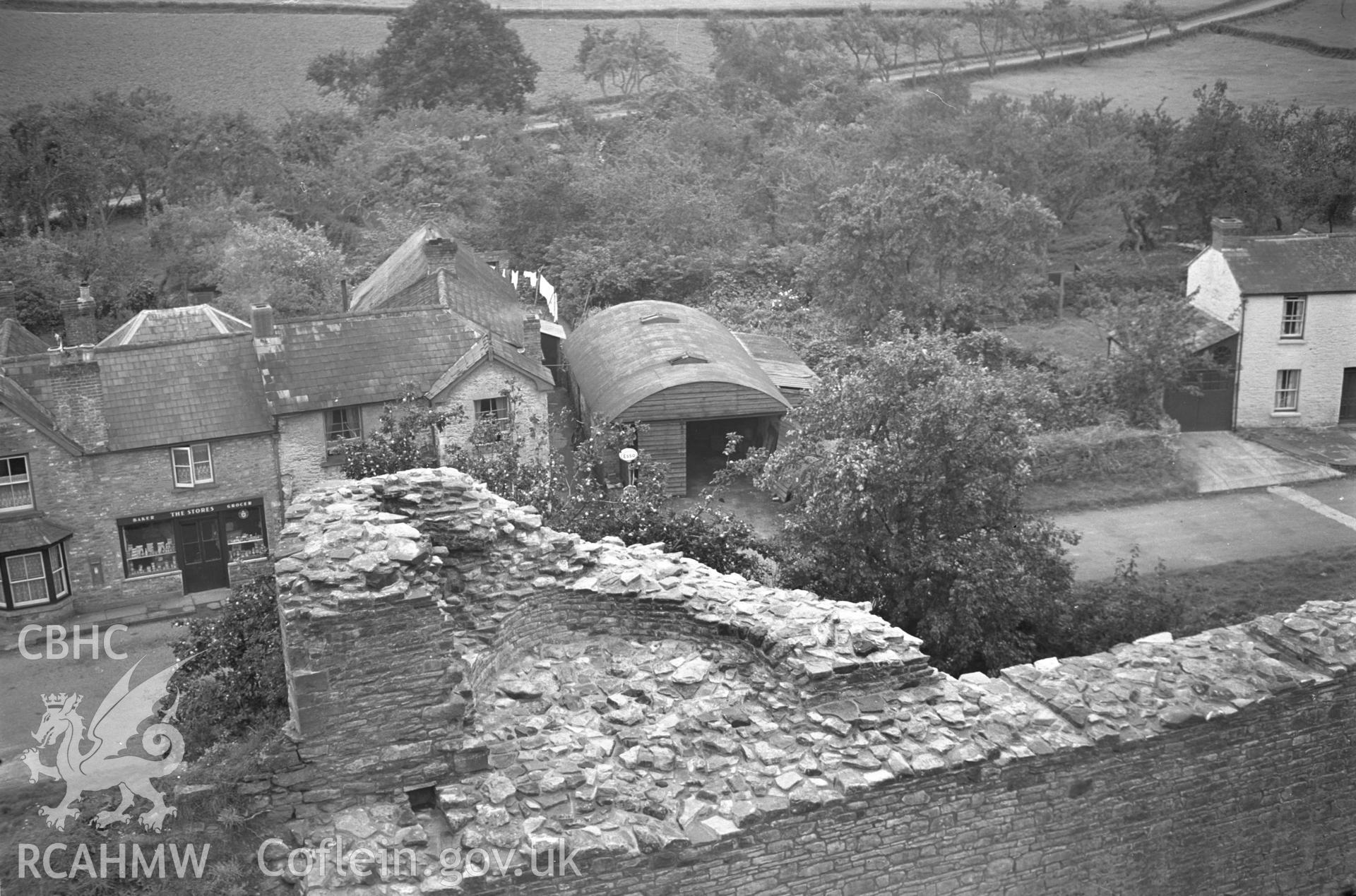 Digital copy of a nitrate negative showing view of Skenfrith Castle walls, taken by Leonard Monroe.
