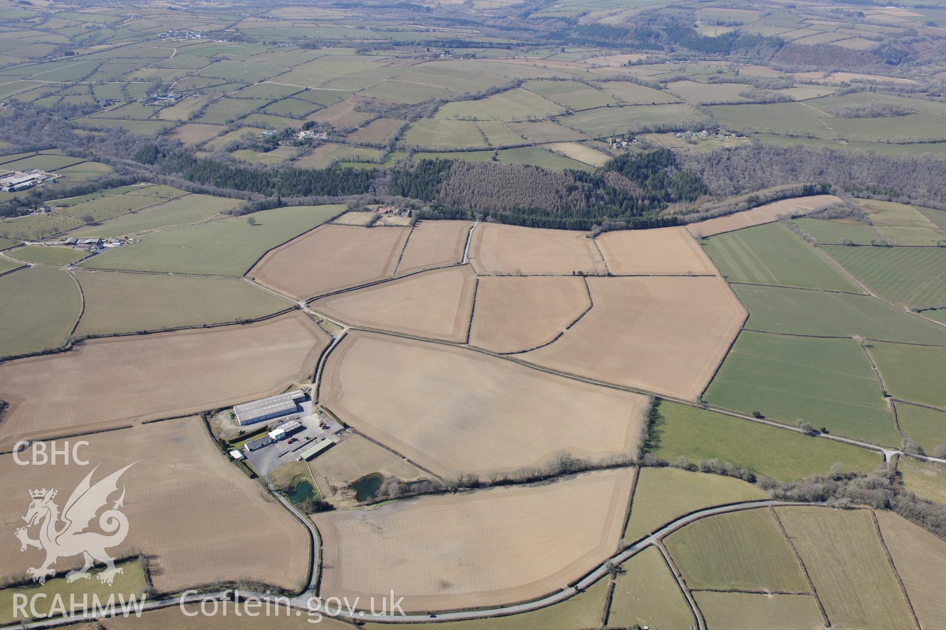 Hafod farm, south west of Newcastle Emlyn. Oblique aerial photograph taken during the Royal Commission?s programme of archaeological aerial reconnaissance by Toby Driver on 2nd April 2013.