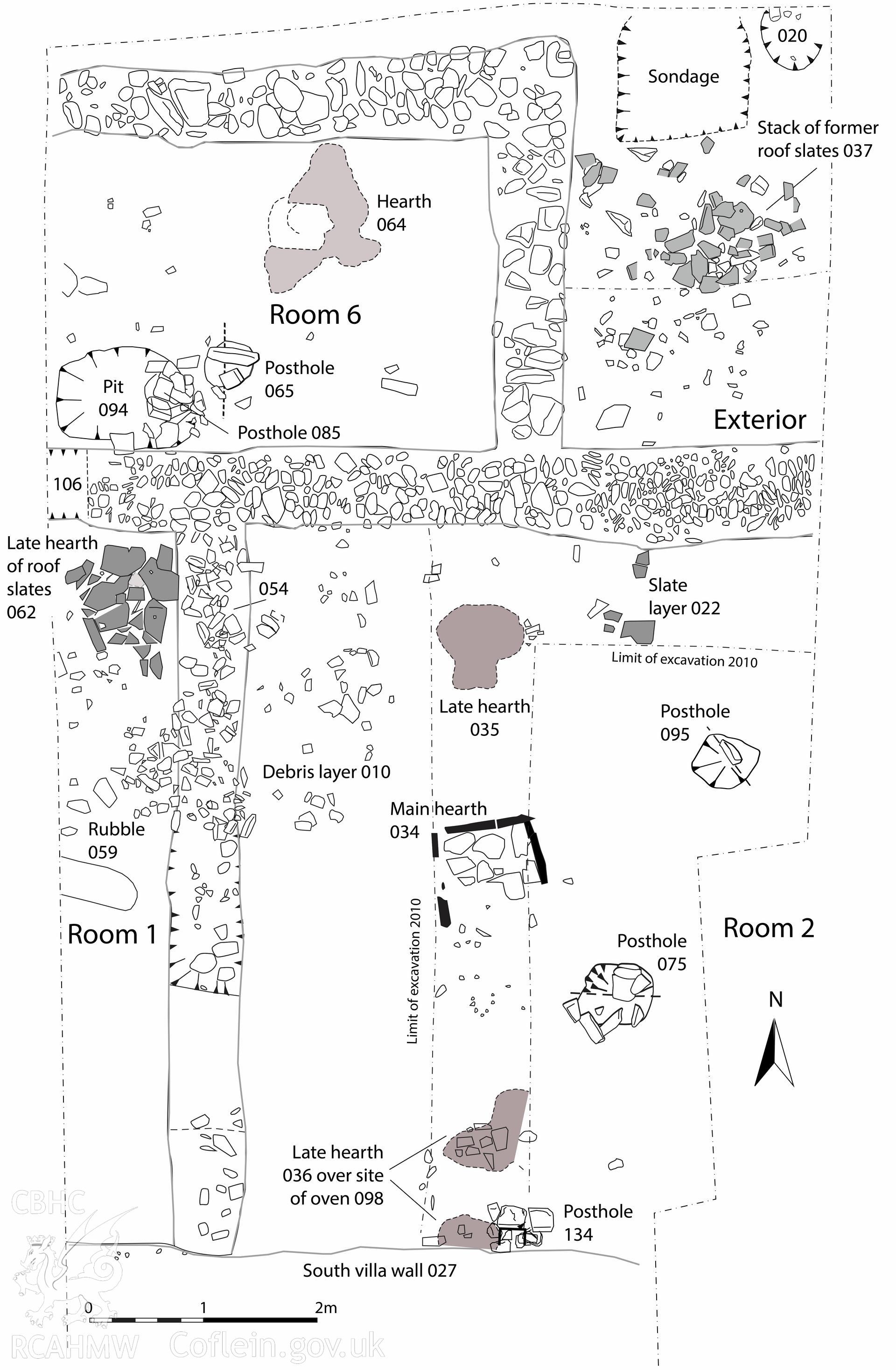 Arch Camb 167 (2018) 143-219. "The Romano-British villa at Abermagwr, Ceredigion: excavations 2010-2015" by Davies and Driver. Web-friendly .tif version of Fig 13. Plan of features in central and northern area of the villa.