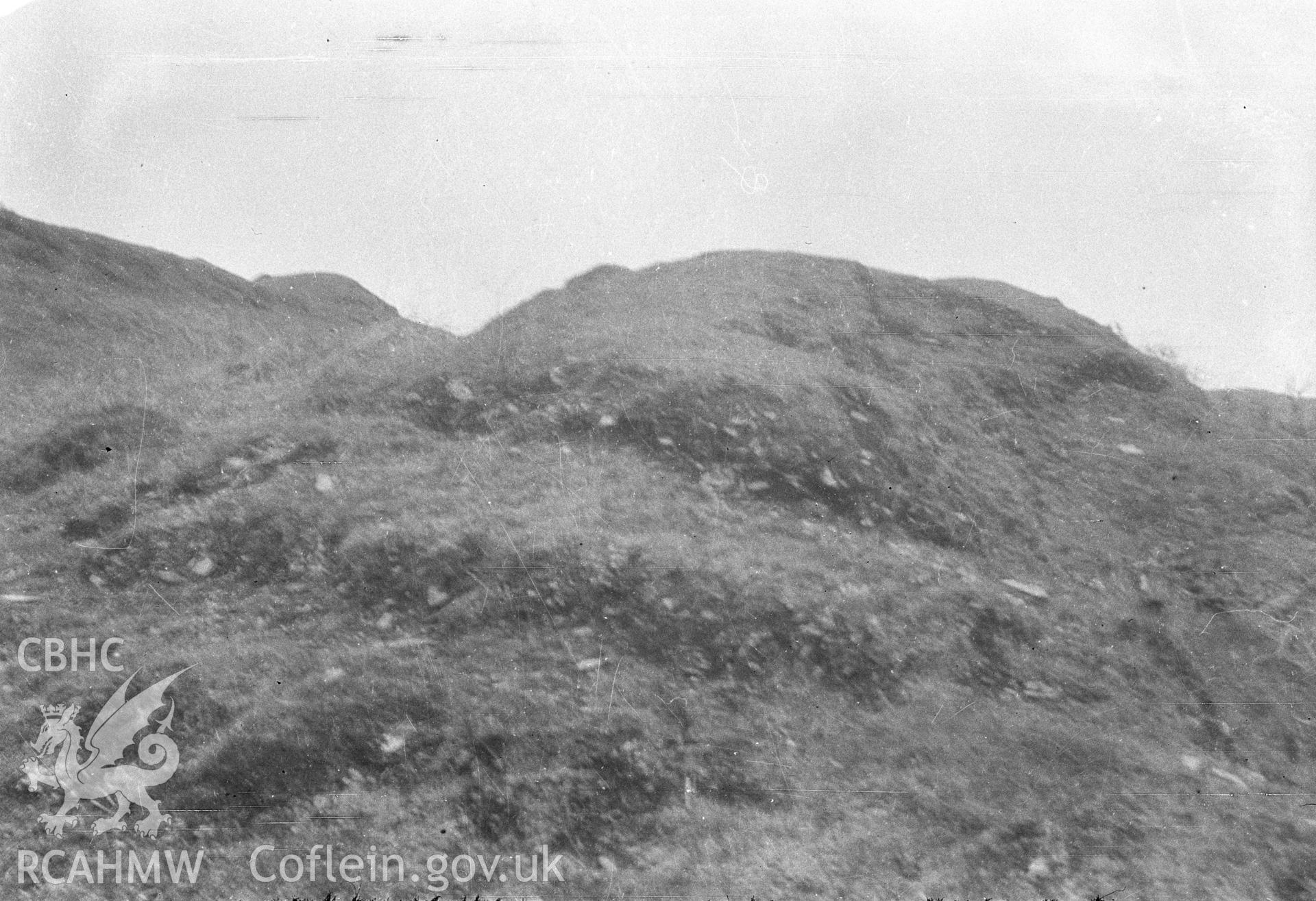 Digital copy of a nitrate negative showing view of Castell Grogwynion.