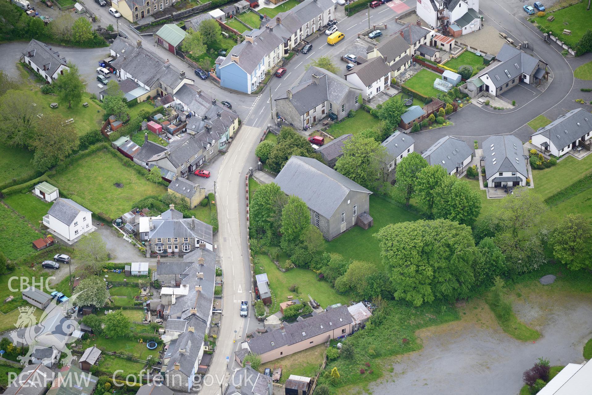 Pafiliwn Bont and the village of Pontrhydfendigaid. Oblique aerial photograph taken during the Royal Commission's programme of archaeological aerial reconnaissance by Toby Driver on 3rd June 2015.