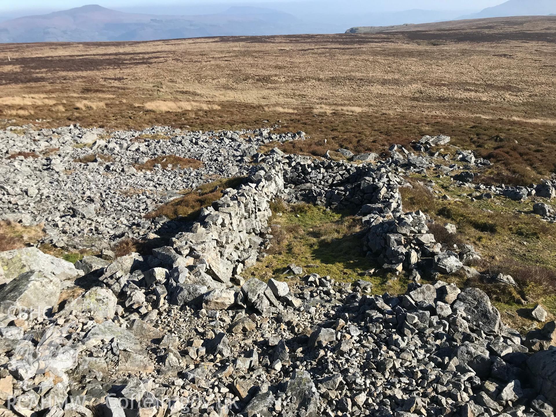 Digital colour photograph of sheepfold at Twr Pen-Cyrn, Llangattock, west of Abergavenny, taken by Paul R. Davis on 24th February 2019.