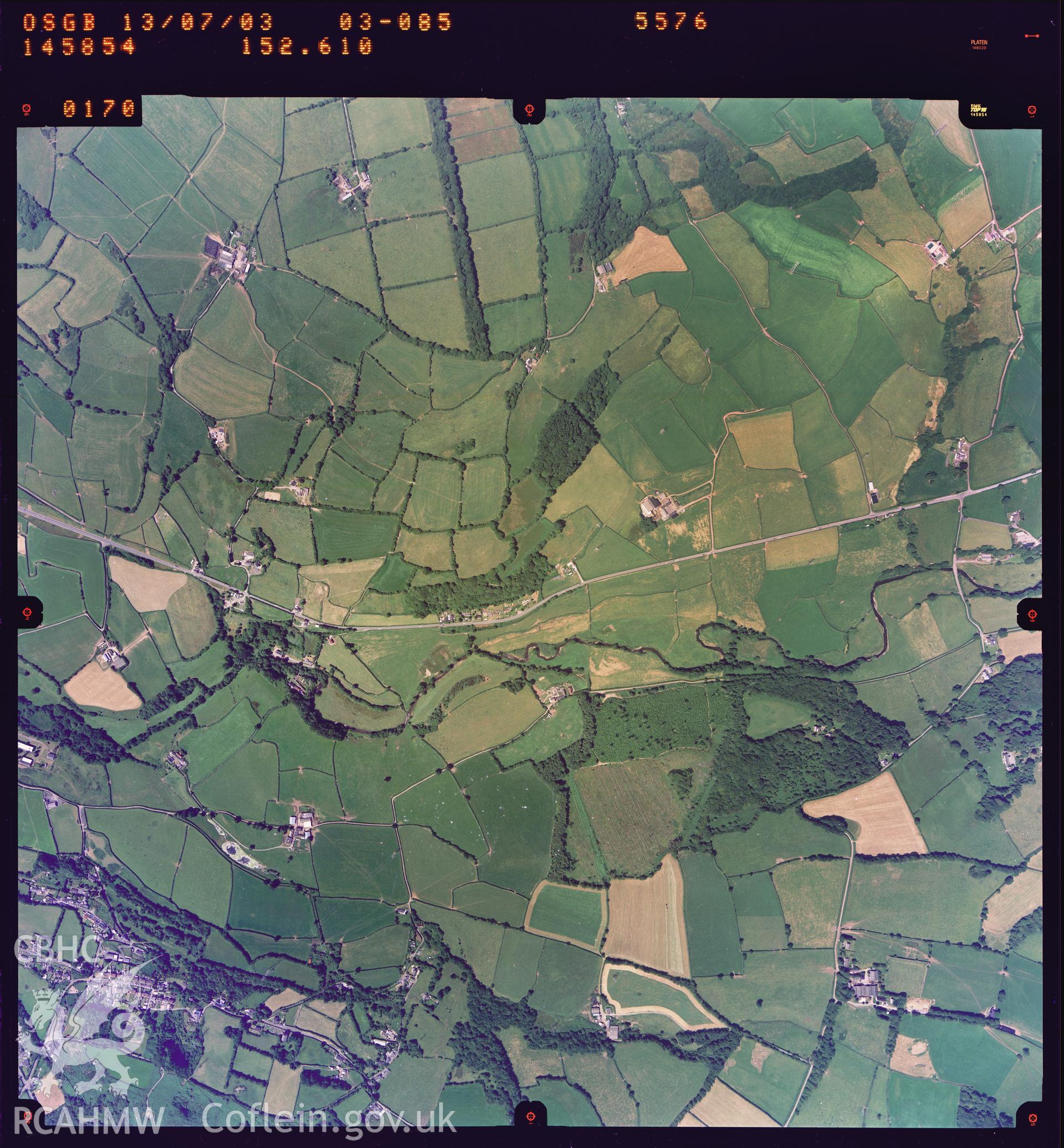 Digital copy of an aerial view of Kidwelly by Ordnance Survey, 2003.
