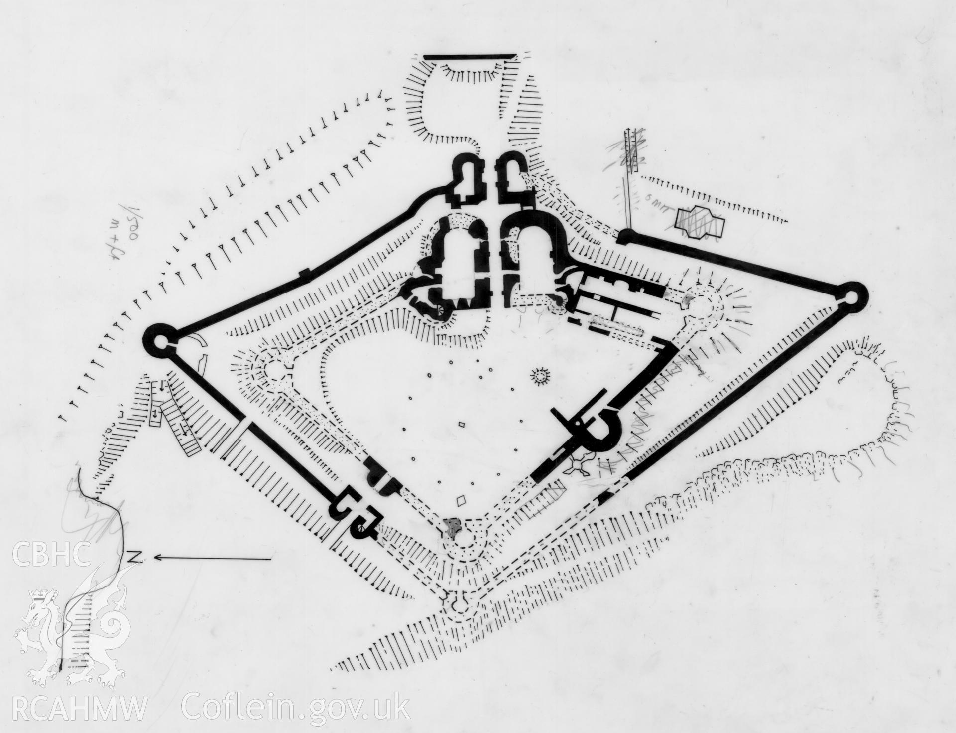 Digital copy of a measured plan of of Aberystwyth Castle produced by Geoff Ward.