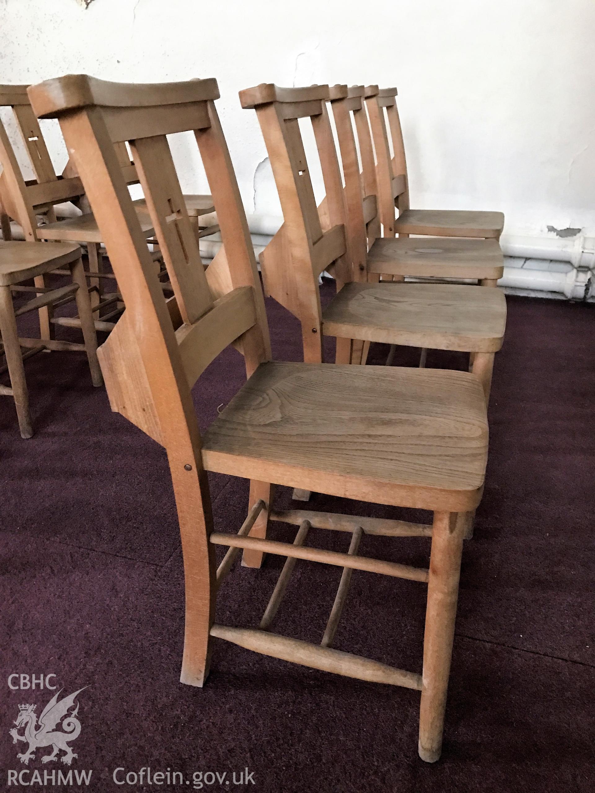 Colour photo showing wooden seating at St Paul's Church, Grangetown, taken by Revd David T. Morris, 2018.