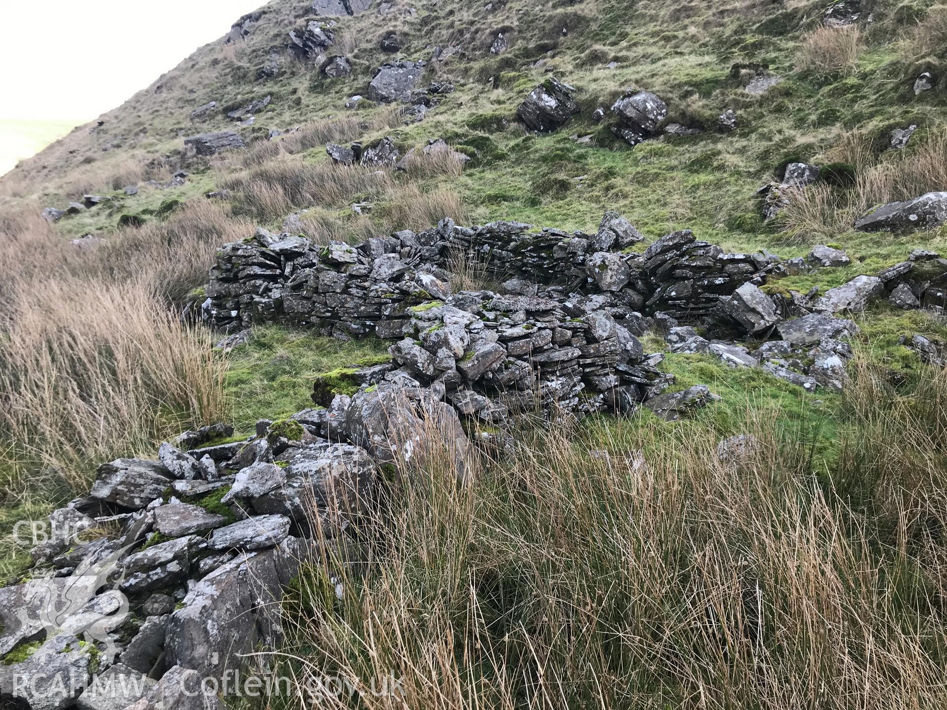 Digital colour photograph showing complex site at Cwm Nantyfedw, Glyncorrwg, taken by Paul Davis on 5th February 2020.