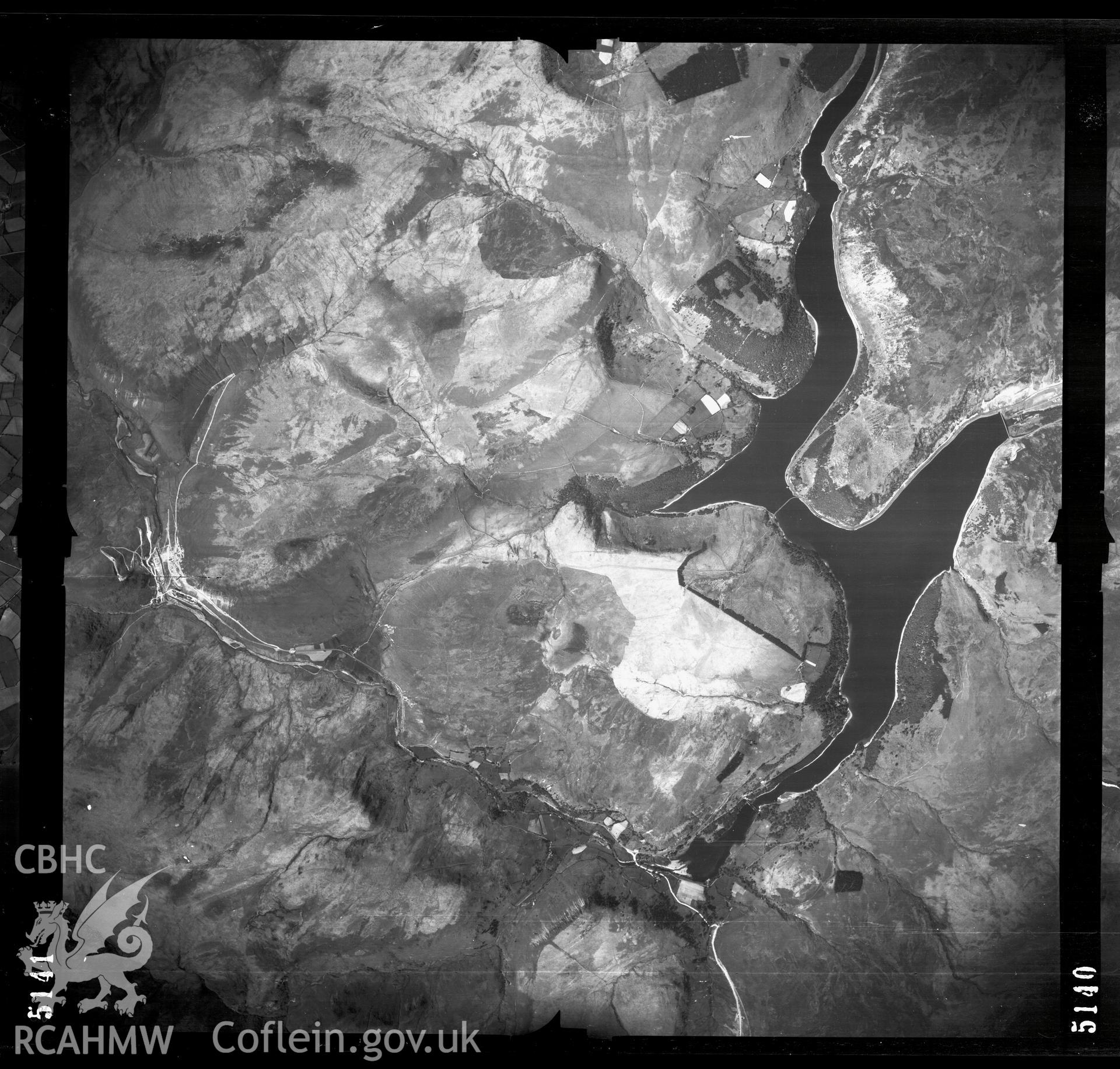 Aerial photograph of the Elan Valley, dated 1948. Included in material relating to Archaeological Desk Based Assessment of Afon Claerwen, Elan Valley, Rhayader, Powys. Assessment conducted by Archaeology Wales in 2017-18. Report no. 1633. Project no. 2573.