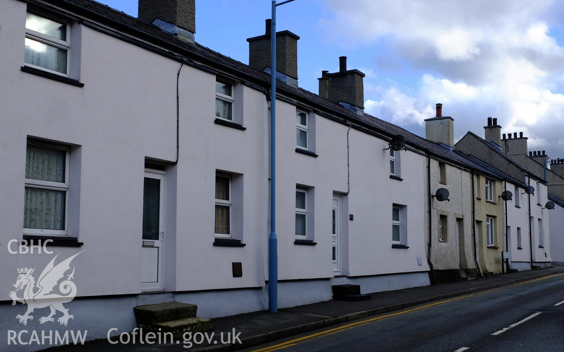 Colour photograph showing view looking north east at Stryd Fawr (north side), Deiniolen, produced by Richard Hayman 2nd February 2017