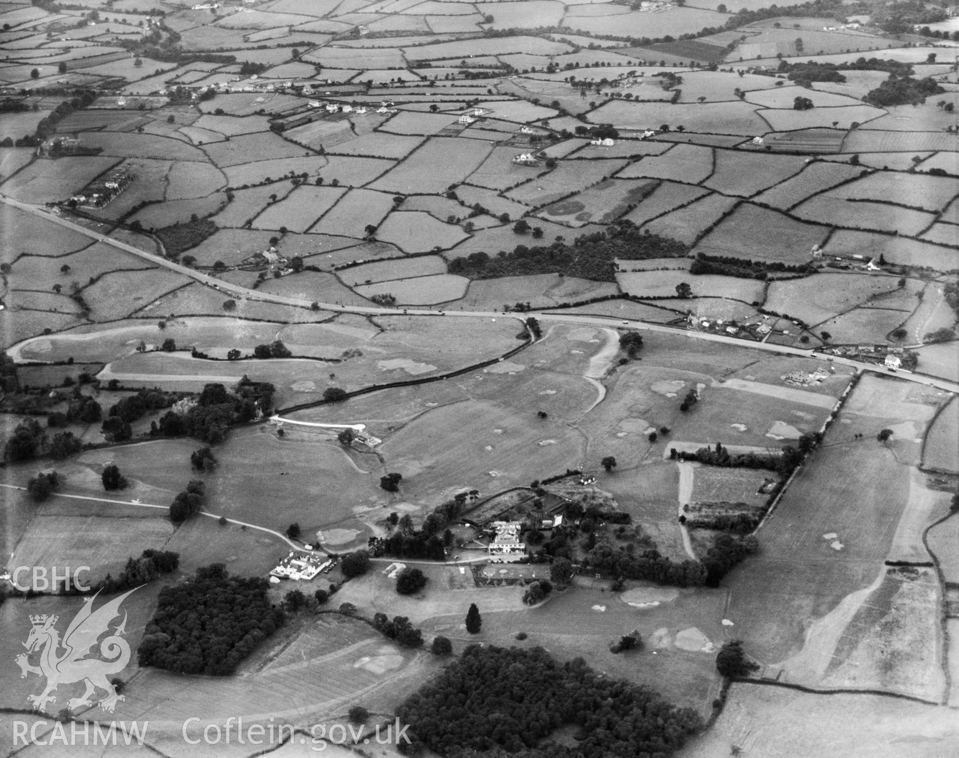 View of Llanishen golf club, oblique aerial view. 5?x4? black and white glass plate negative.