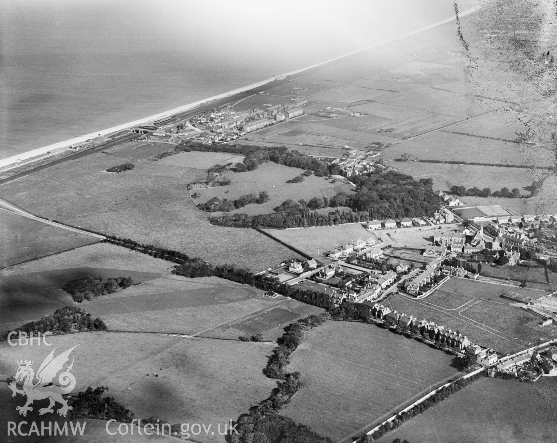 View of Pentre Mawr School, Abergele, taken for Messrs E & J Sales, oblique aerial view. 5?x4? black and white glass plate negative.