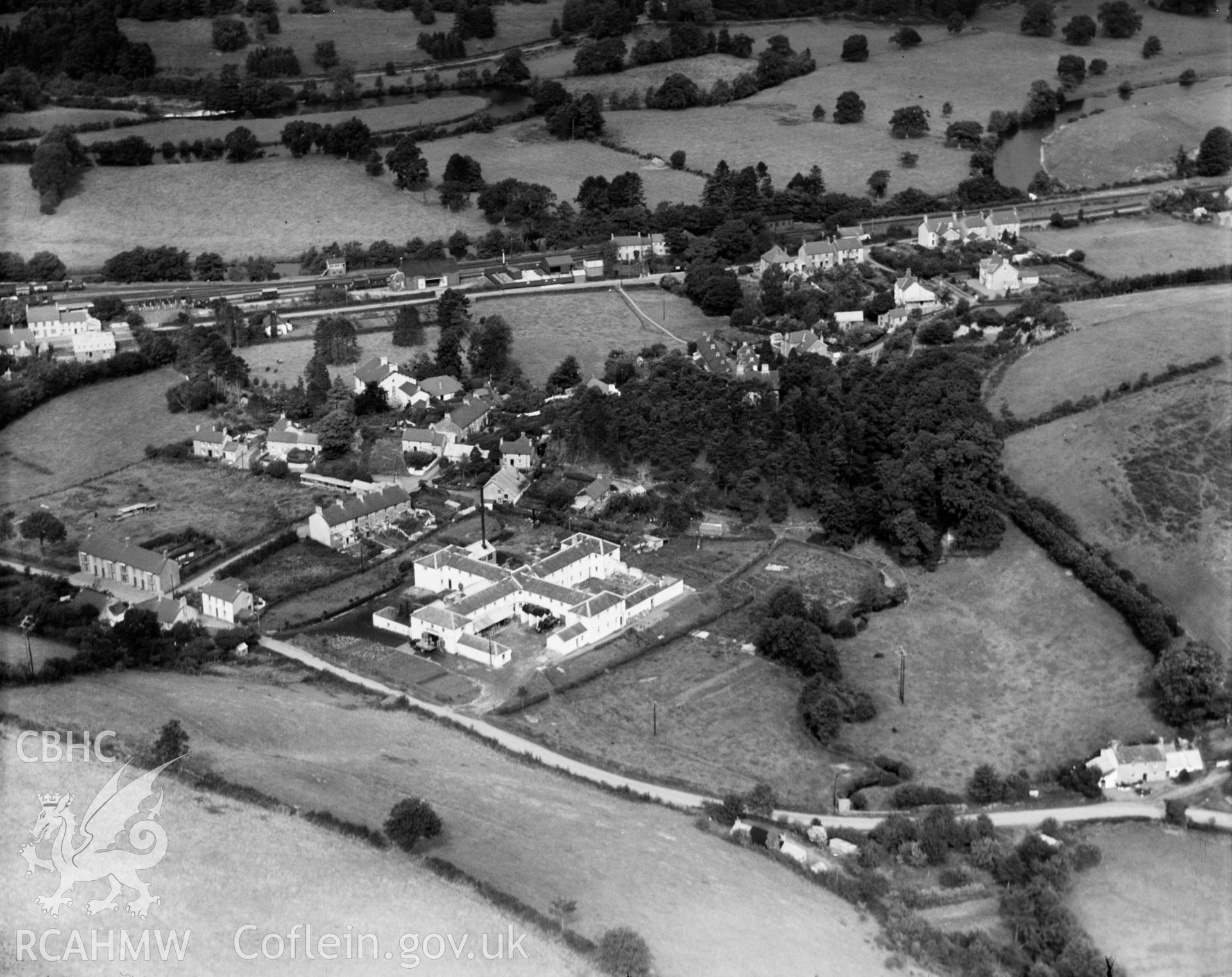 View of Garstand Creameries, Newcastle Emlyn, oblique aerial view. 5?x4? black and white glass plate negative.