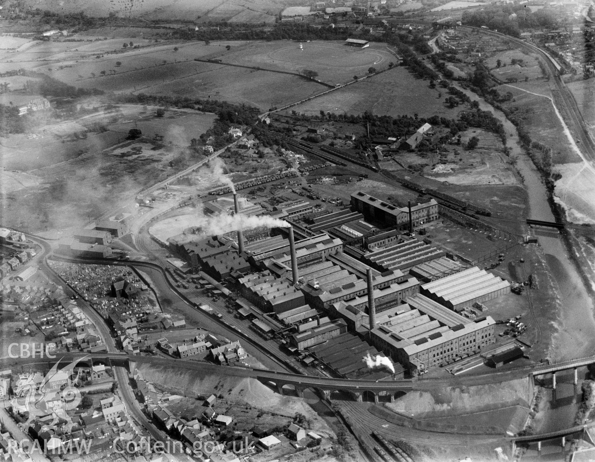 View of Mond Nickel Ltd., Clydach, oblique aerial view. 5?x4? black and white glass plate negative.