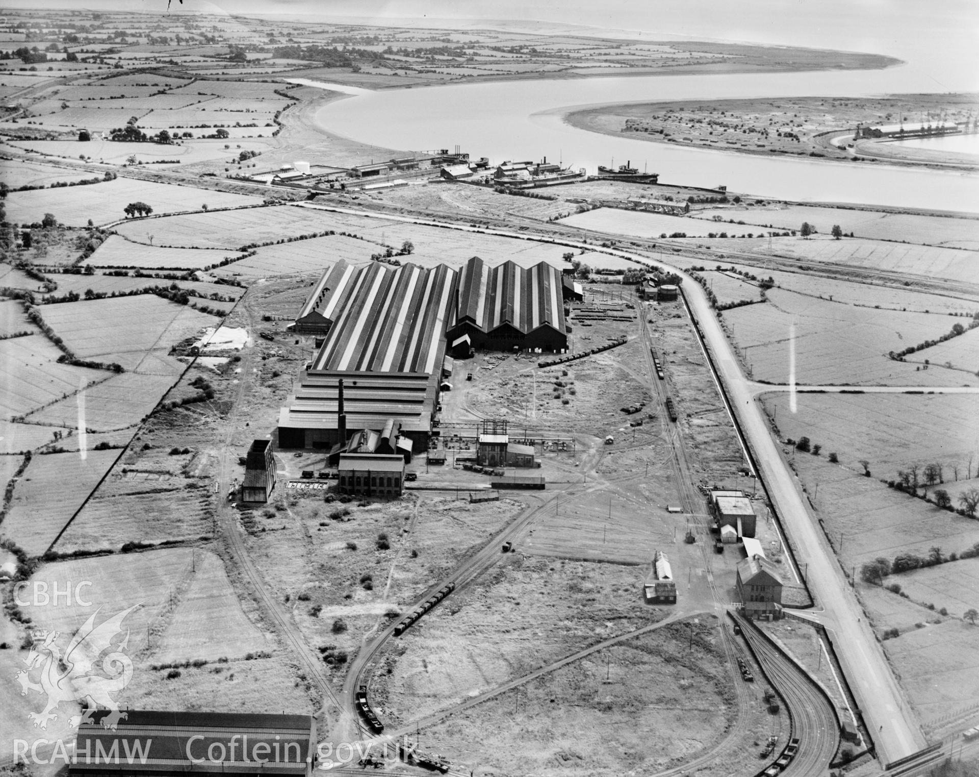 View of British Mannesmann Tube Co., Newport, oblique aerial view. 5?x4? black and white glass plate negative.