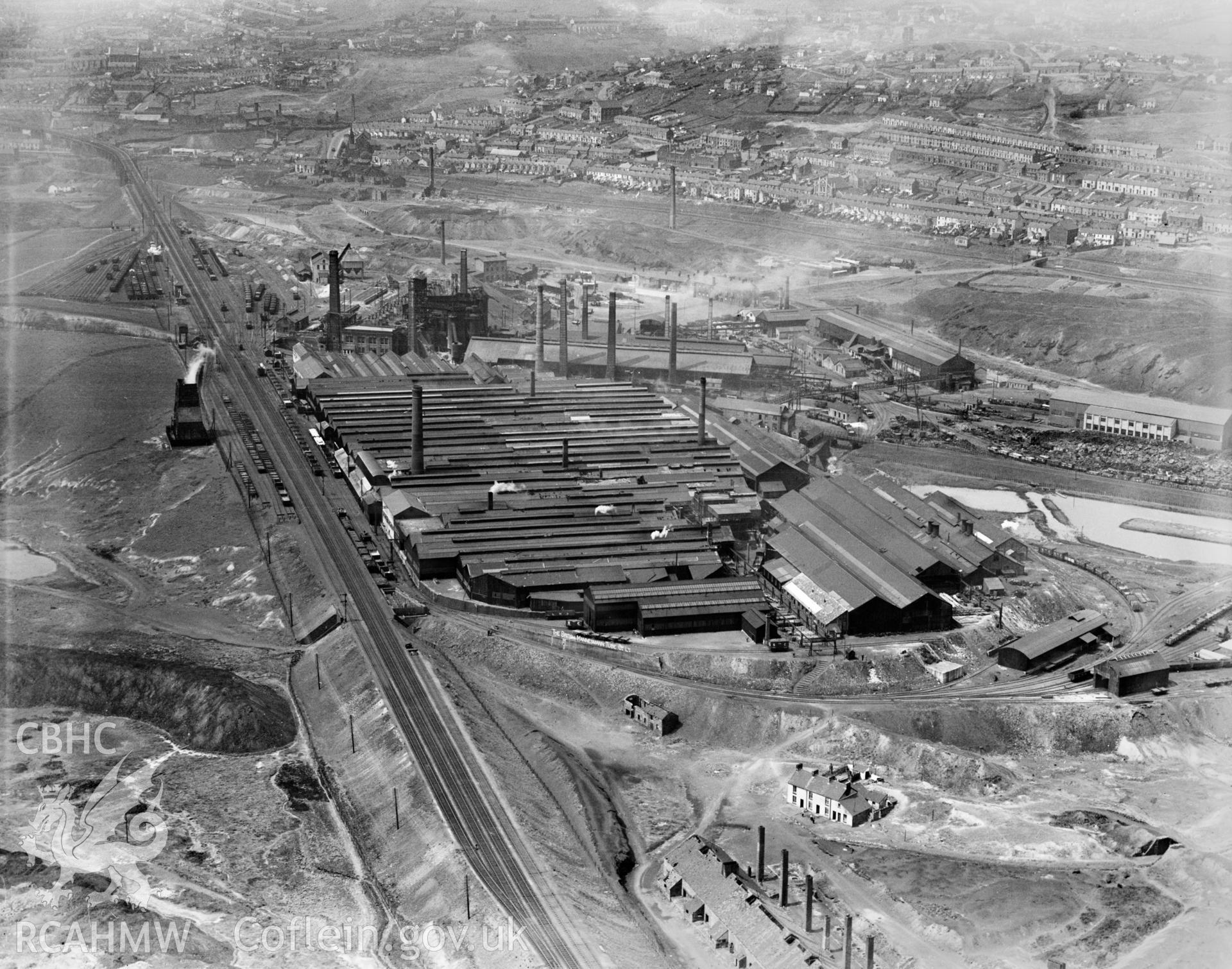 View of the British Mannesmann Tube Co., Landore, Swansea, oblique aerial view. 5?x4? black and white glass plate negative.