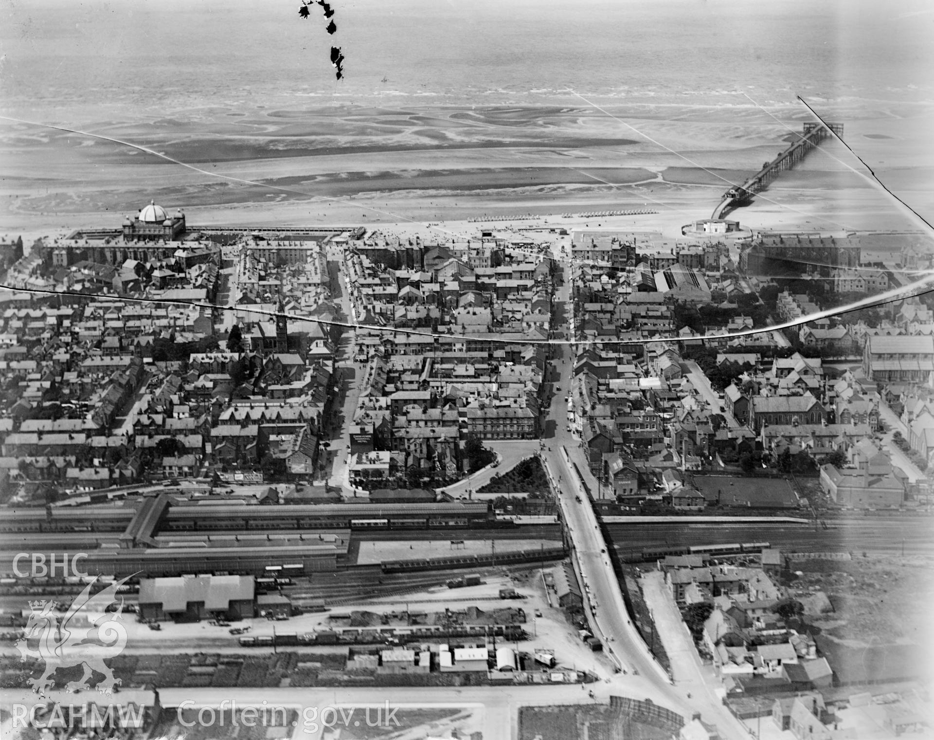 General view of Rhyl, oblique aerial view. 5?x4? black and white glass plate negative.