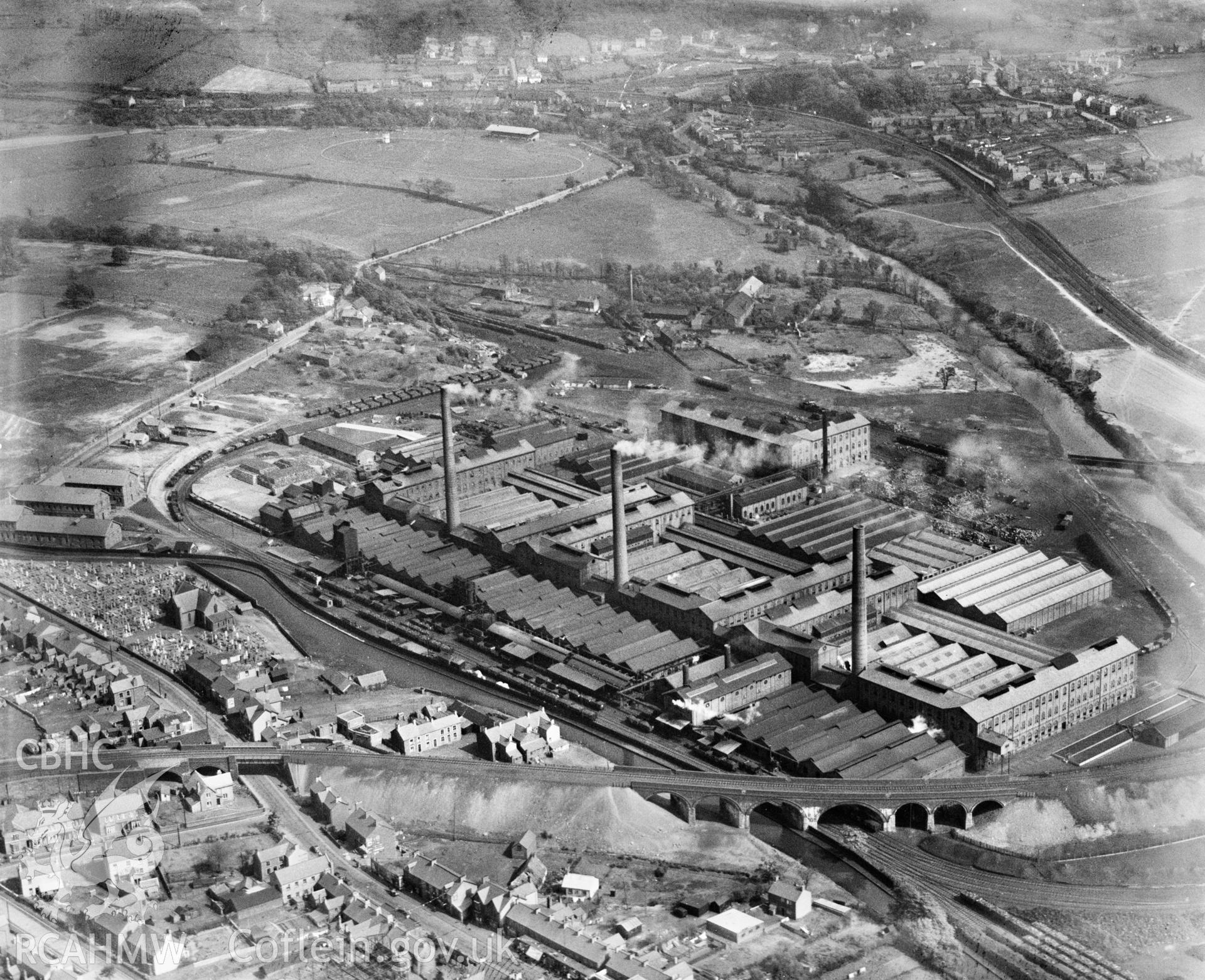 View of Mond Nickel Co., Clydach, oblique aerial view. 5?x4? black and white glass plate negative.