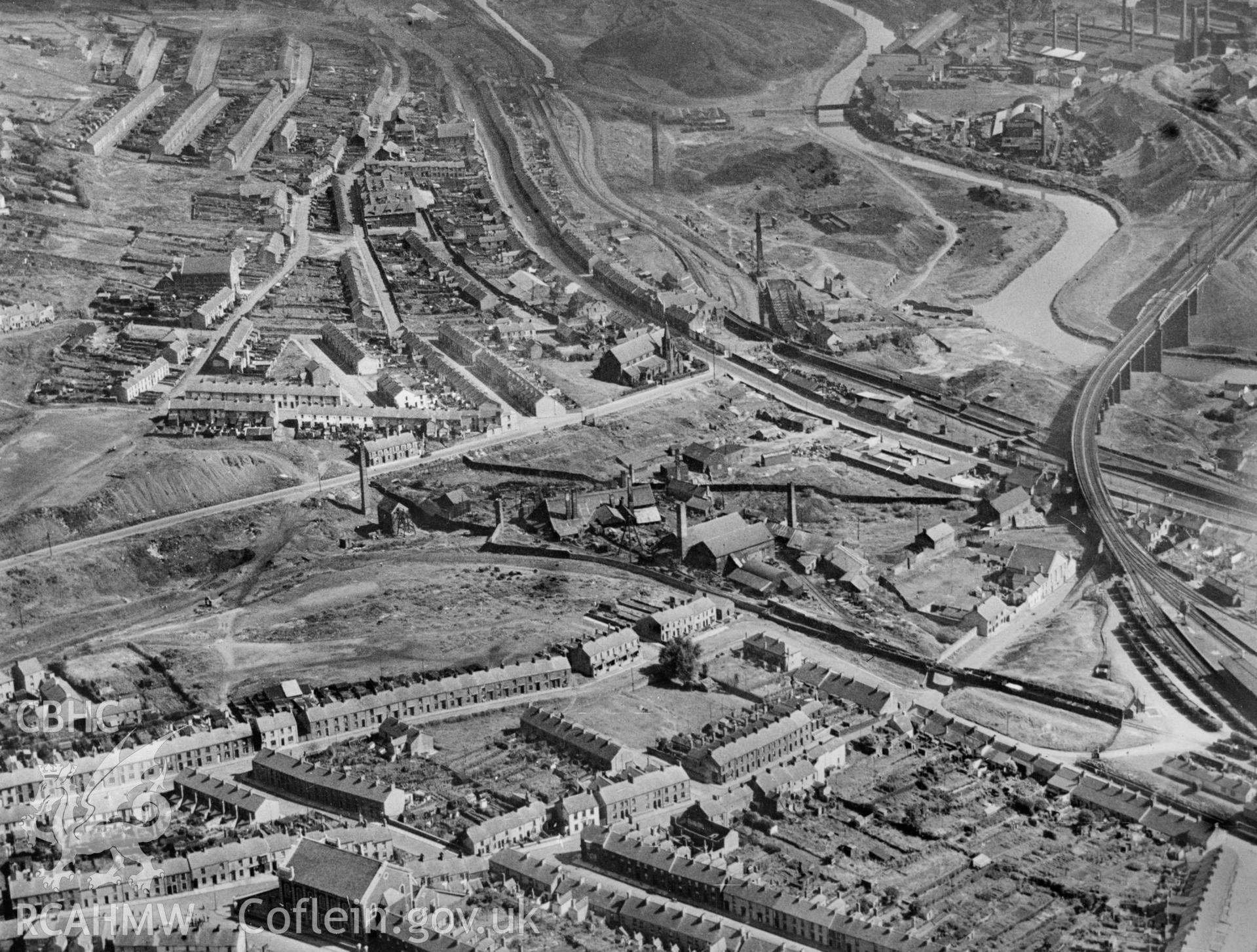 View of the Landore district of Swansea showing the Millbrook Engineering Co. and the Mannesmann Tube works. Oblique aerial photograph, 5?x4? BW glass plate.