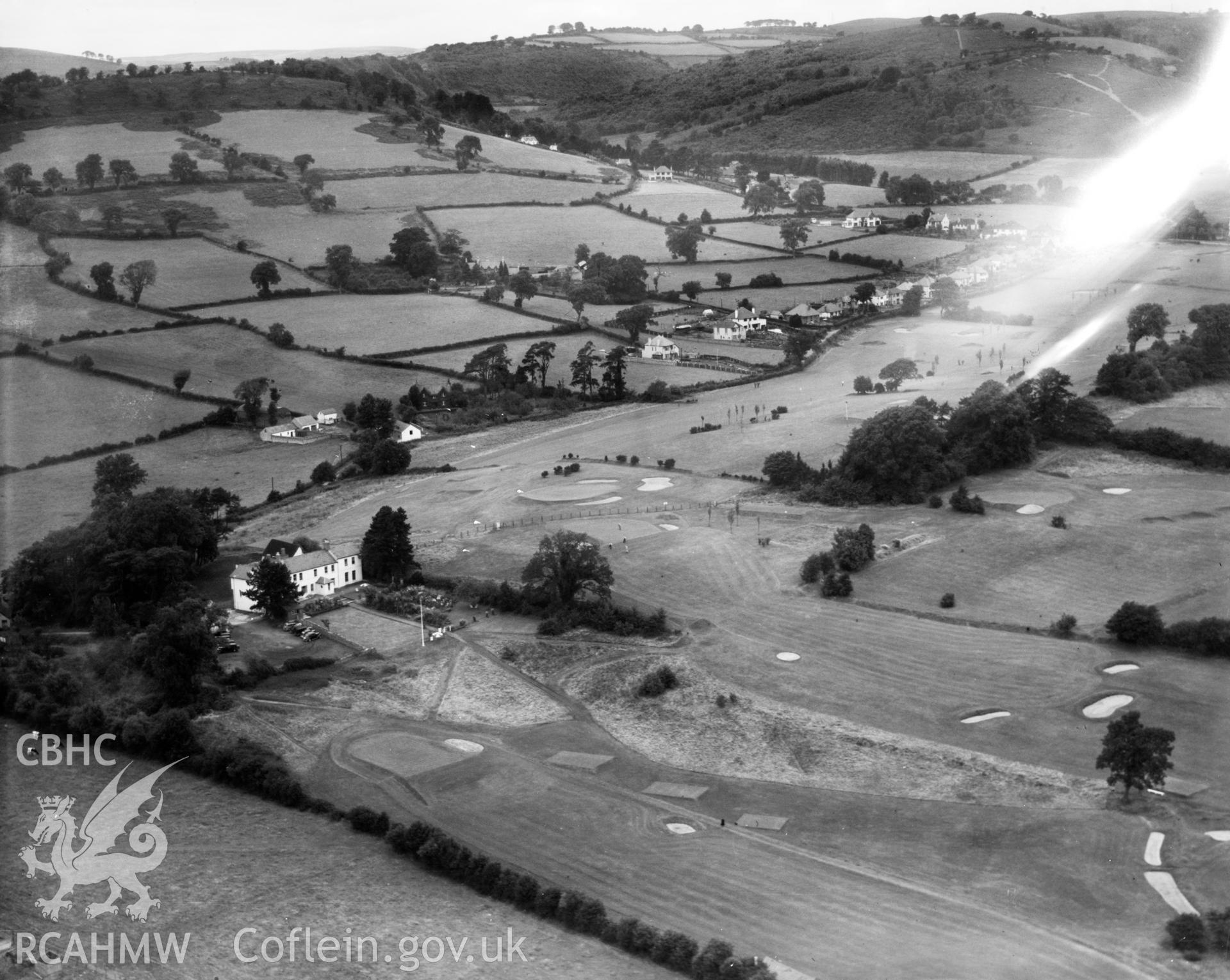 View of Llanishen golf club, oblique aerial view. 5?x4? black and white glass plate negative.