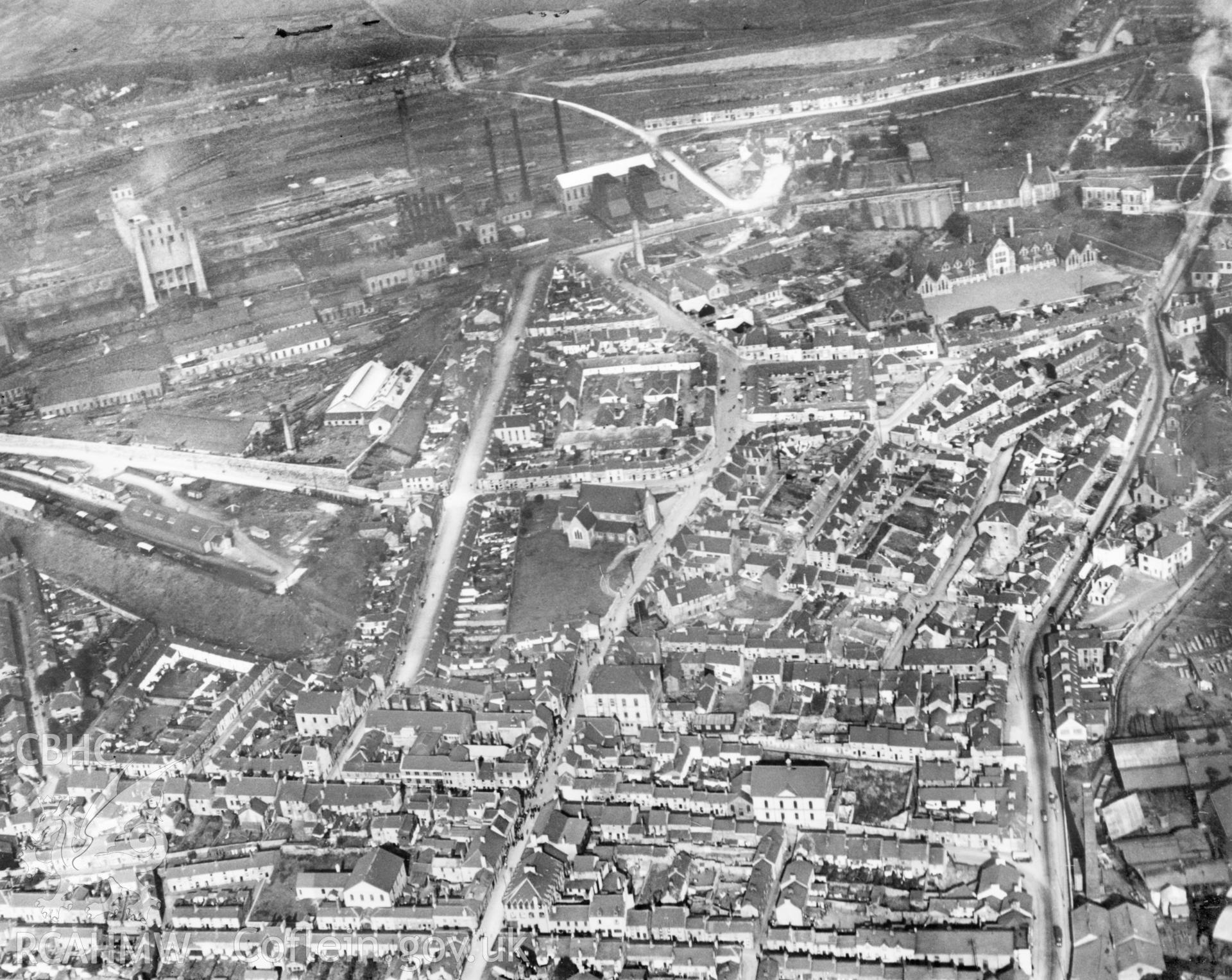 General view of Merthyr Tydfil. Oblique aerial photograph, 5?x4? BW glass plate.