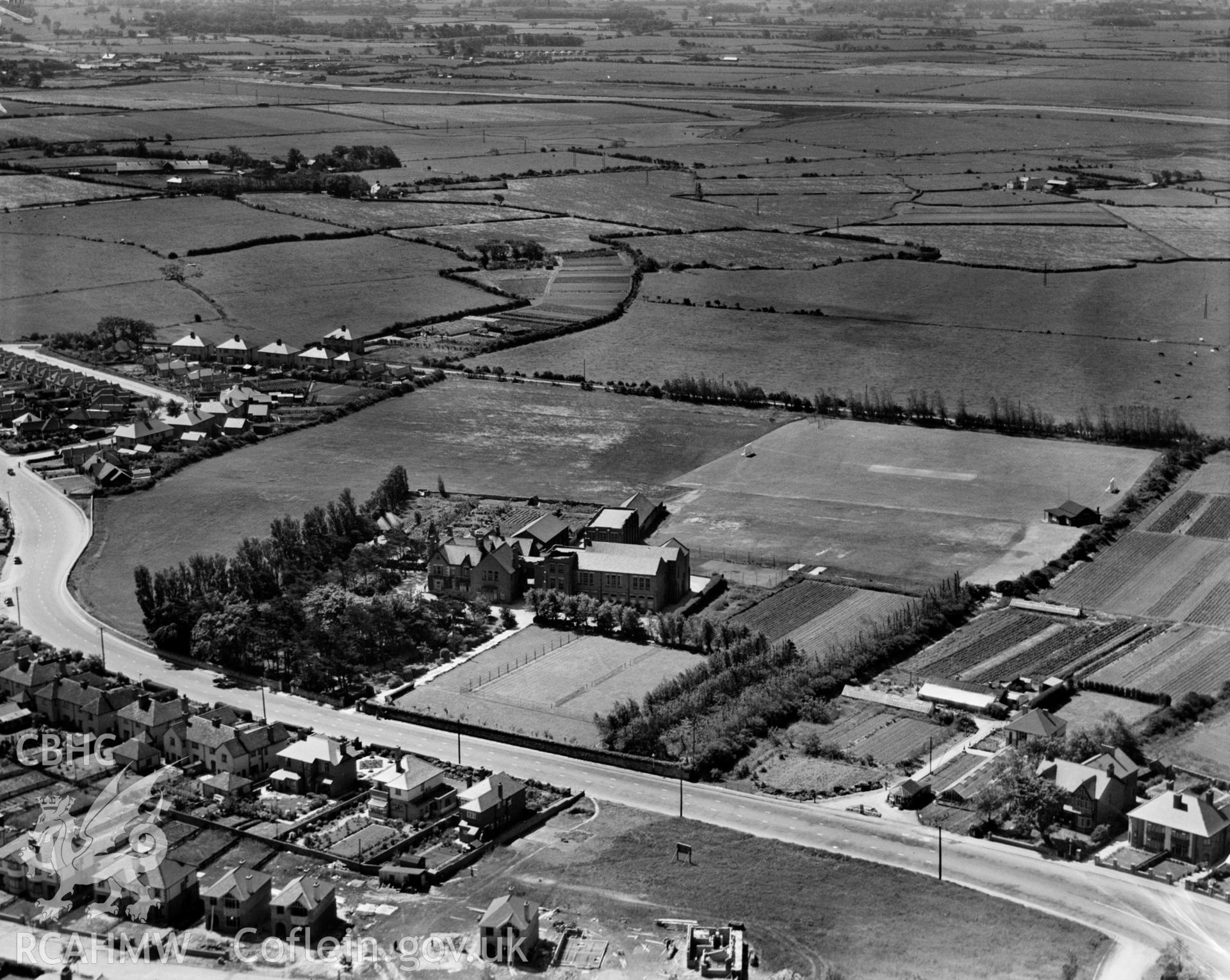 View of Epworth College, Rhyl, oblique aerial view. 5?x4? black and white glass plate negative.