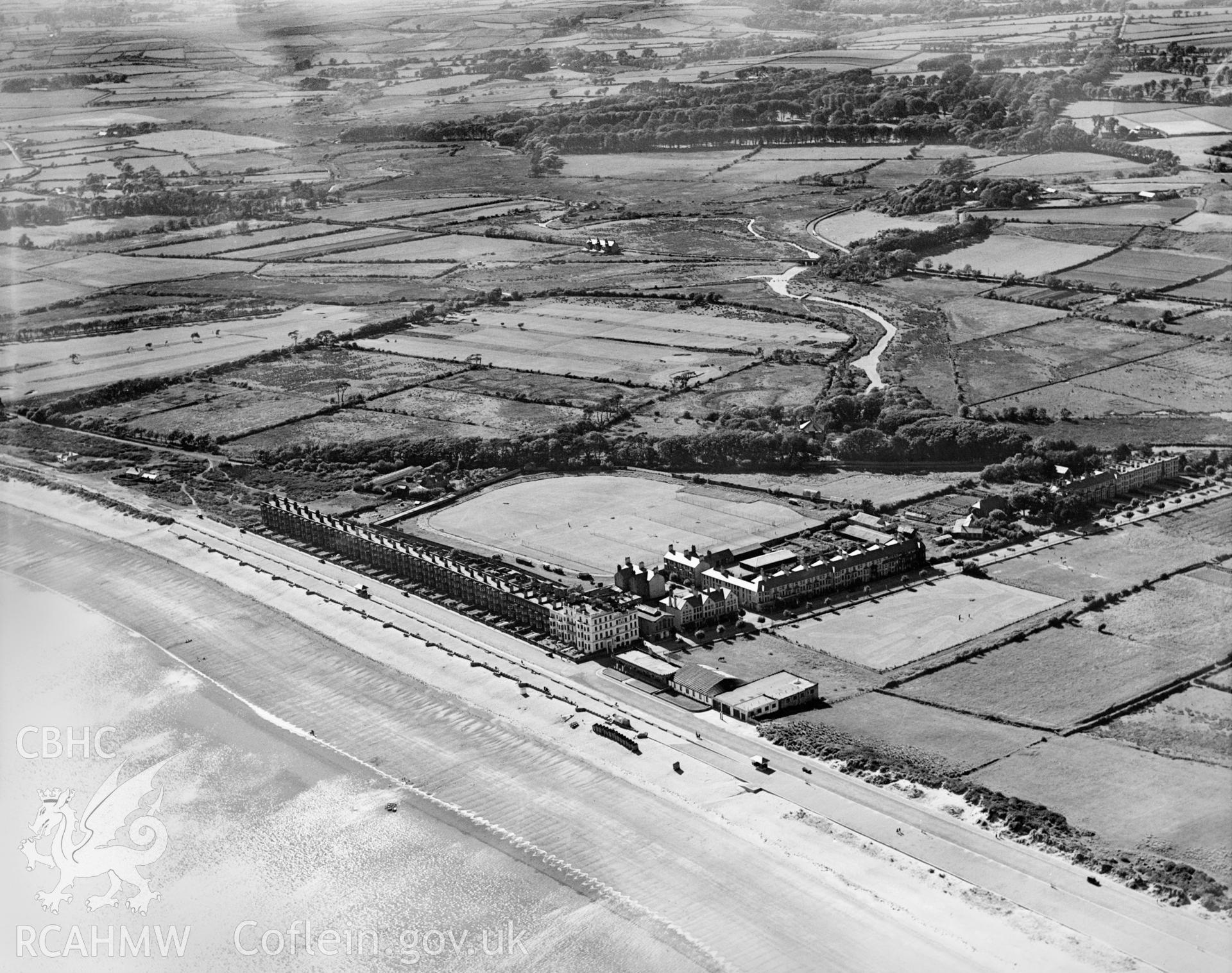 View of Pwllheli showing promenade and recreation ground, oblique aerial view. 5?x4? black and white glass plate negative.